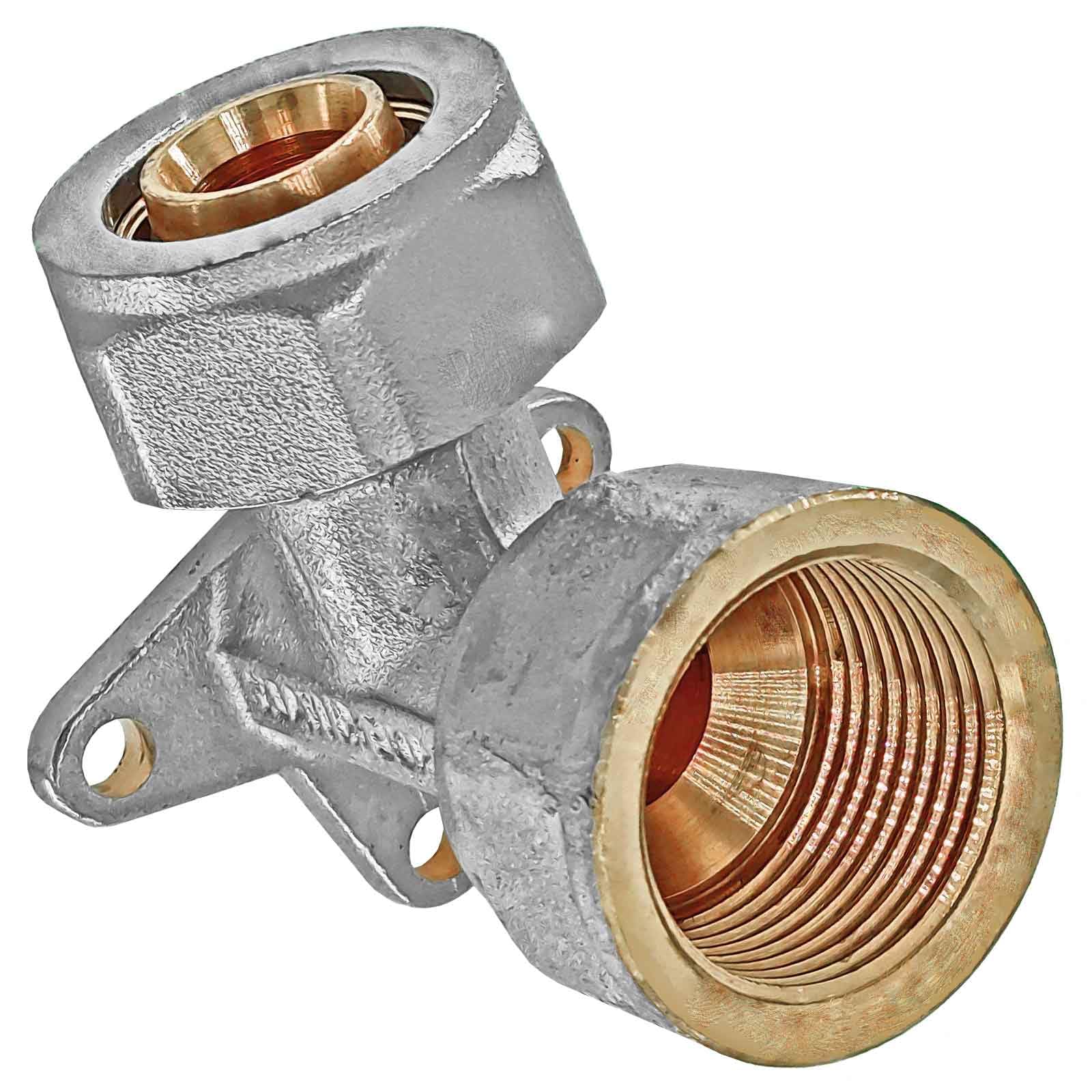 Produktbild von MegaHaustechnik Wandwinkel 1/2" Zoll Innengewinde Für 16 X 2,0 Mm Verbundrohr – Messing-Klemmringverschraubung, Für Heizung & Sanitär