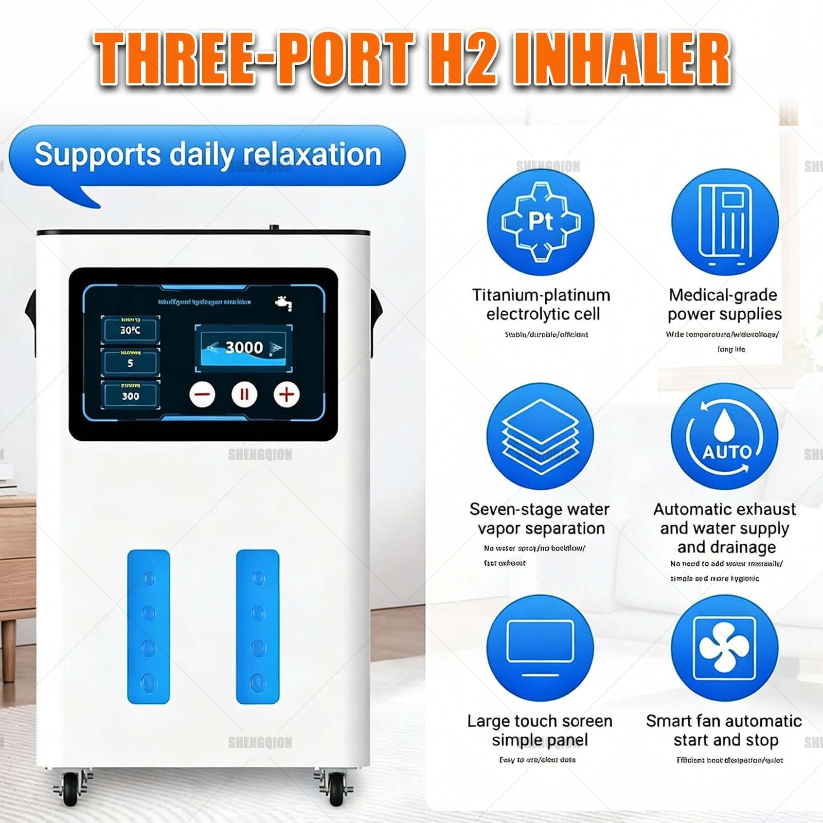 Domowy Inhalator Wodorowy, Urządzenie Do Inhalacji Wodoru O Czystości 99,99%, 7-Stopniowa Separacja Gazu Od Wody, Timer 0,5–6 Godz., Maks. 4200 Ml/Min, Smart Touch, Cicha Praca(Gunmetal,1200ml/min)
