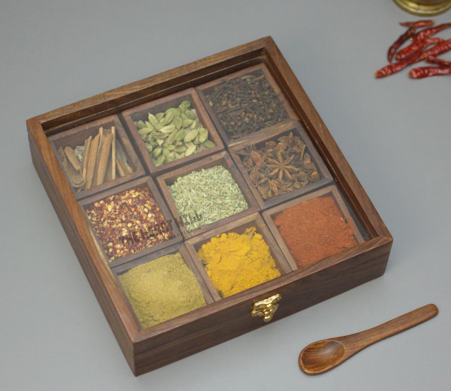 THEHEARTWILL® Sheesham Wood Spice Box with 2 Spoons – Premium Masala Box for Kitchen, Decorative Wooden Spice Organizer with 9 Containers – Handcrafted Masala Dabba for Spices and Herbs, Brown. (B0BT1QS3TC) Amazon Price History, Amazon Price Tracker