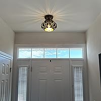 Vista 7 de Modern Geometric Ceiling Light, Black Metal Diamond Cage Design, Semi-Flush Mount, Industrial Style, E26, Matte Black with Gold Inside