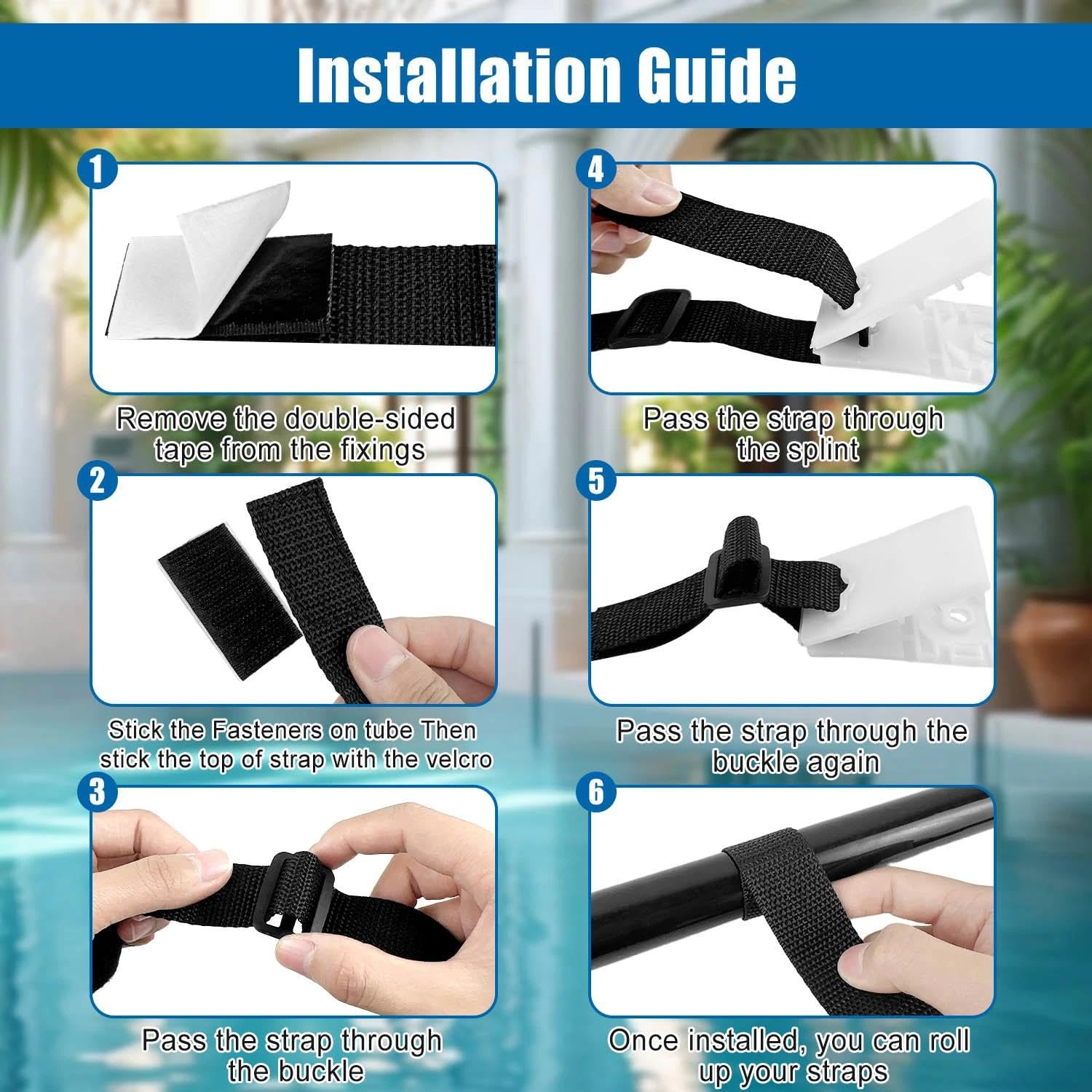 Haltebänder Poolfolie, 8pcs Pool Aufroller, Befestigung Poolplane, Befestigungsgurt mit Clip Pool Aufroller, Haltebänder Für Solarabdeckung, Poolfolie Aufroller Fester Riemen