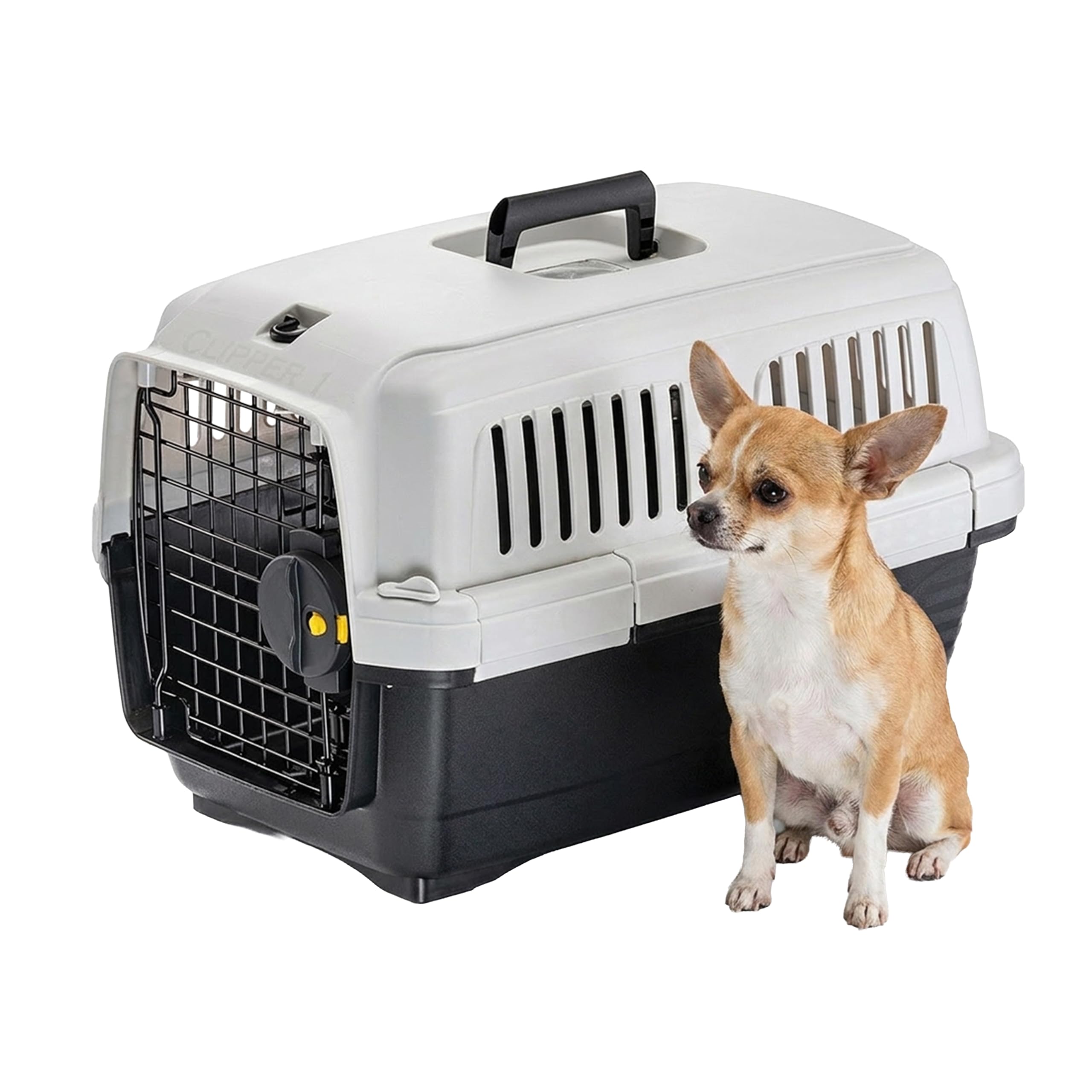 Ferplast Caisse de Transport Chat CLIPPER 1, IATA, Cage de Transport pour Petits Chiens et Chats max 5 Kg, Boite Transport, Voyage Animaux Voiture Avion Train, 50 x 33 x h 32 cm, Porte en Acier