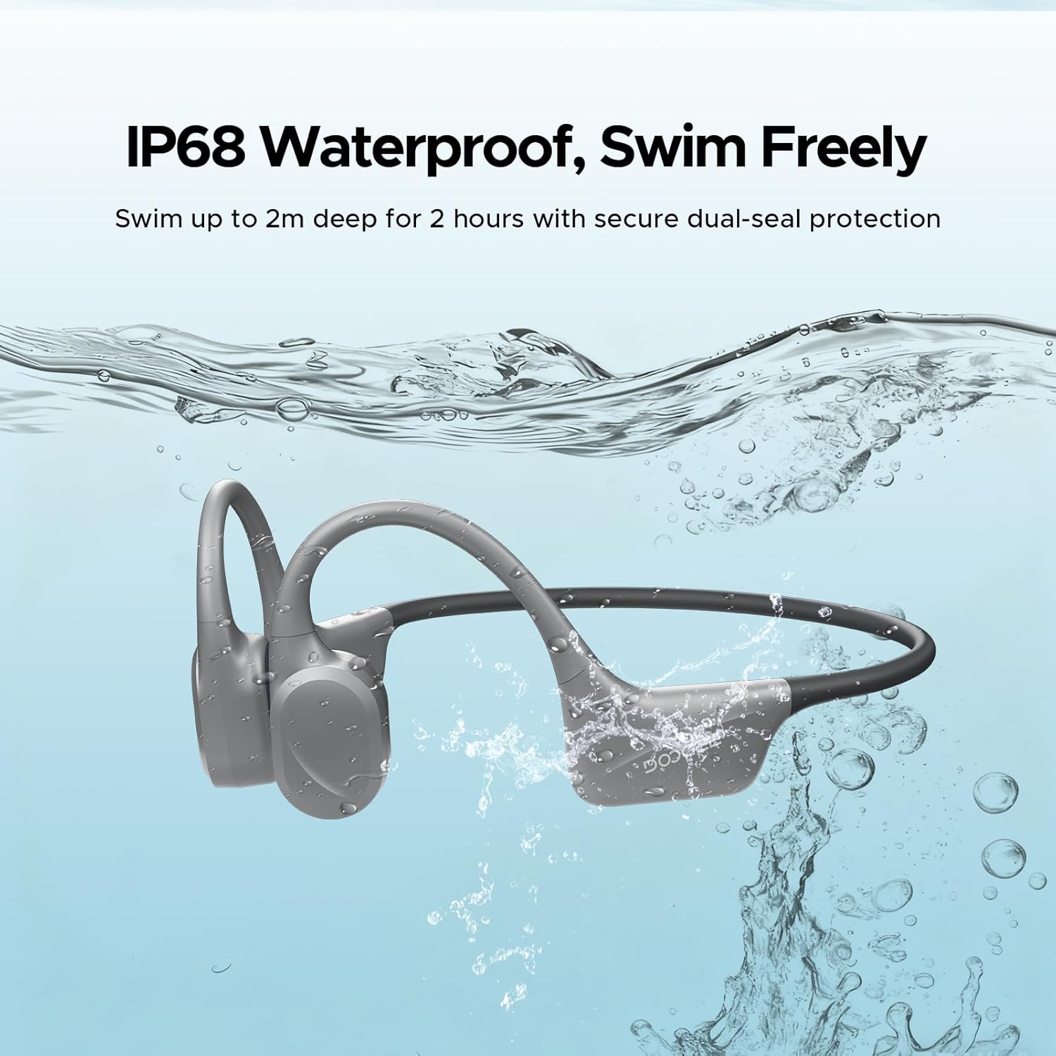 DOOGEE Bone Conduction Headphones, IP68 Waterproof Swimming Headphones Wireless Bluetooth 5.4, Skin Friendly Silicone, 32GB MP3, Sport Open Earphones for Underwater Swimming, Running, Cycling (Gray) - Image 4