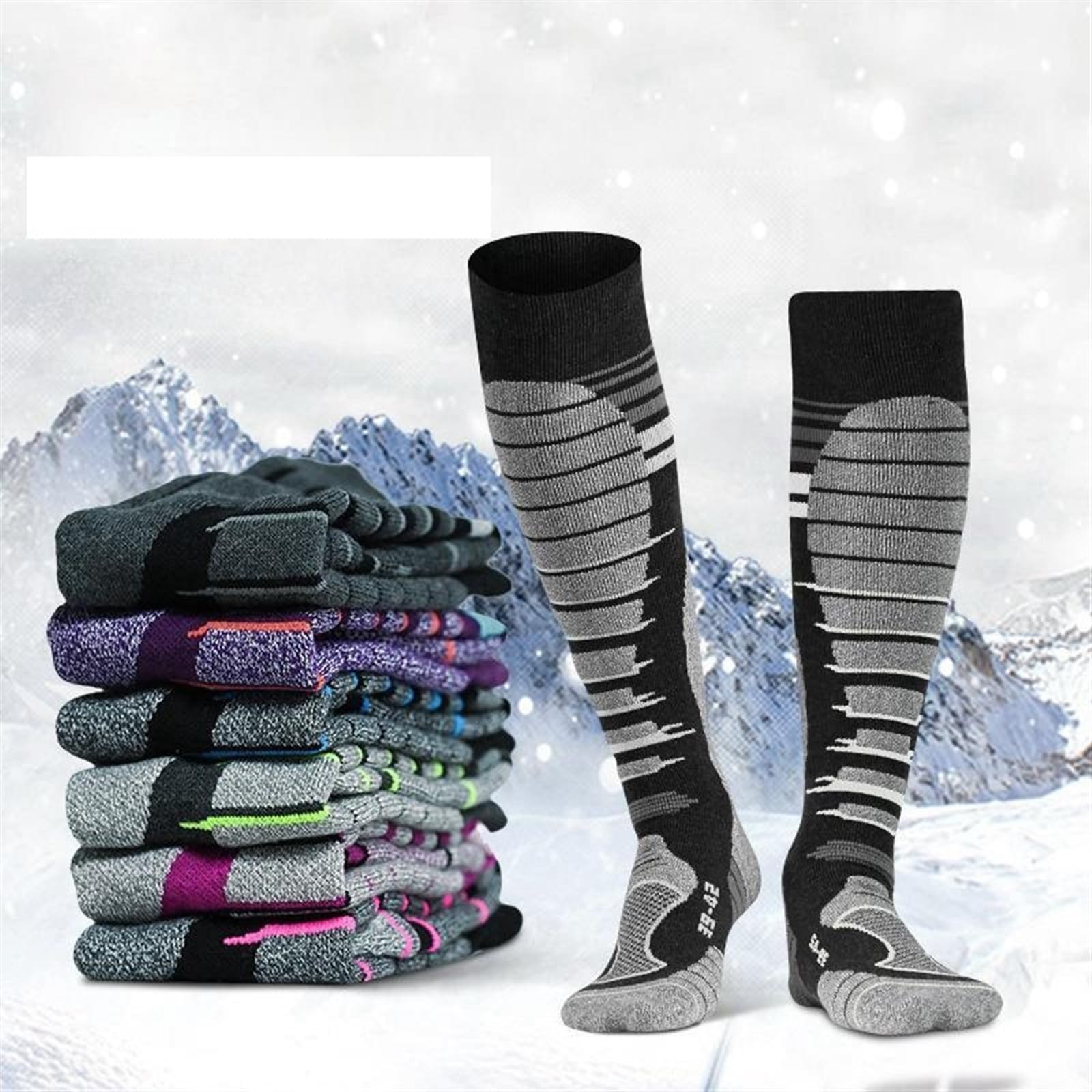 Chaussette Ski Lot De 2 Paires Chaussettes Ski for Homme Et Femme, Idéales Les Sports d'hiver en Plein Air, Laine Isolante Épaisse, Respirantes Résistantes À l'usure