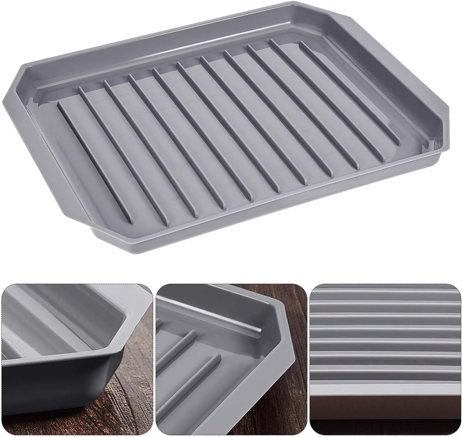 FEESHOW Microwave Bacon Cooker Tray, Food-Grade Bacon Rack with Deep Grease-Draining Grooves for Sausage and More White One Size