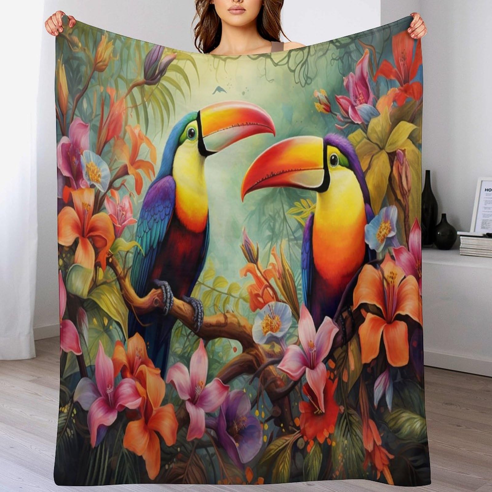 Couverture toucan en flanelle 150x200cm pour lit et canapé