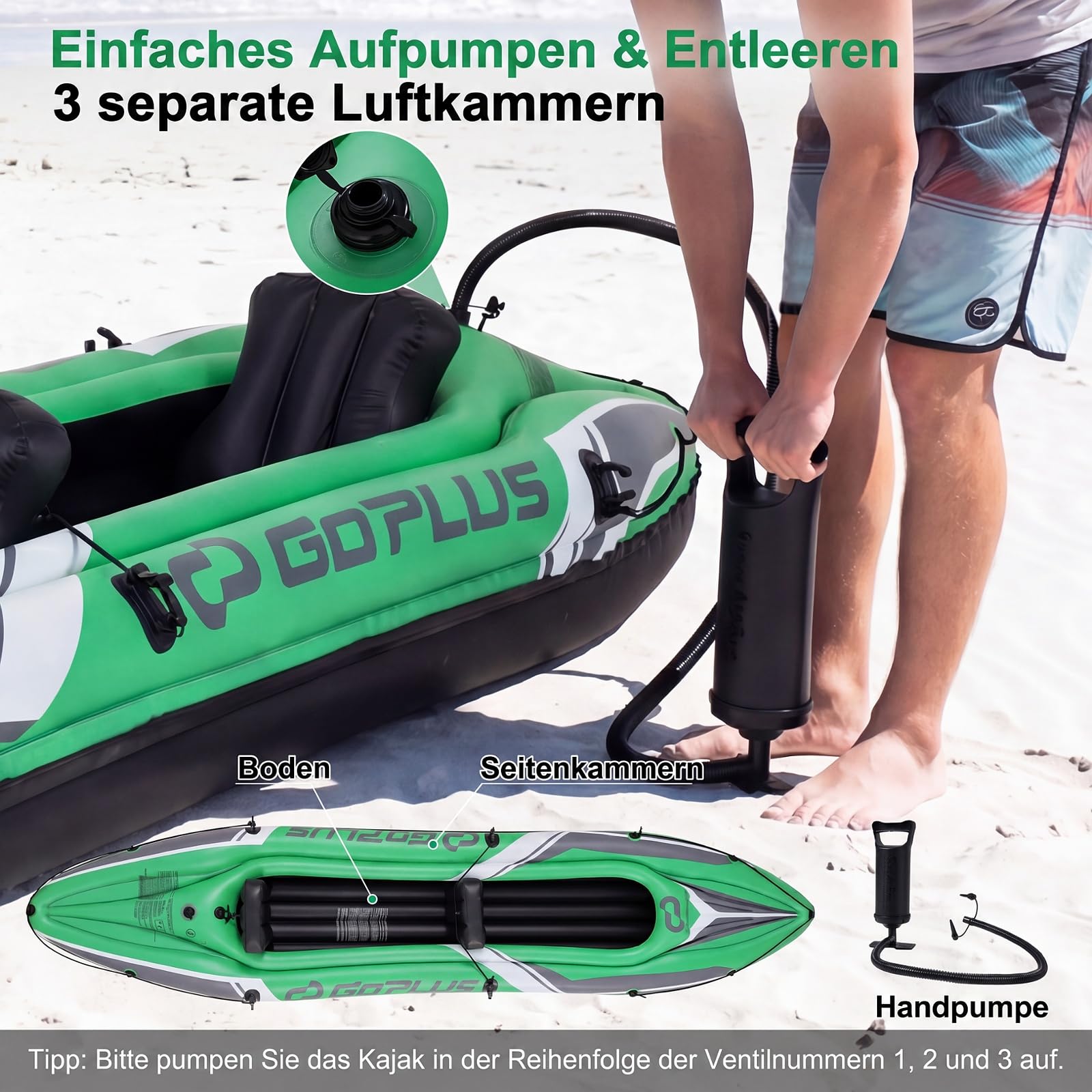 COSTWAY Kajak aufblasbar 2 Personen, Schlauchboot | Aufblasbares Kanu mit Aluminiumpaddel, Handpumpe und Reparaturset, 160 kg Gewichtskapazität, Grün