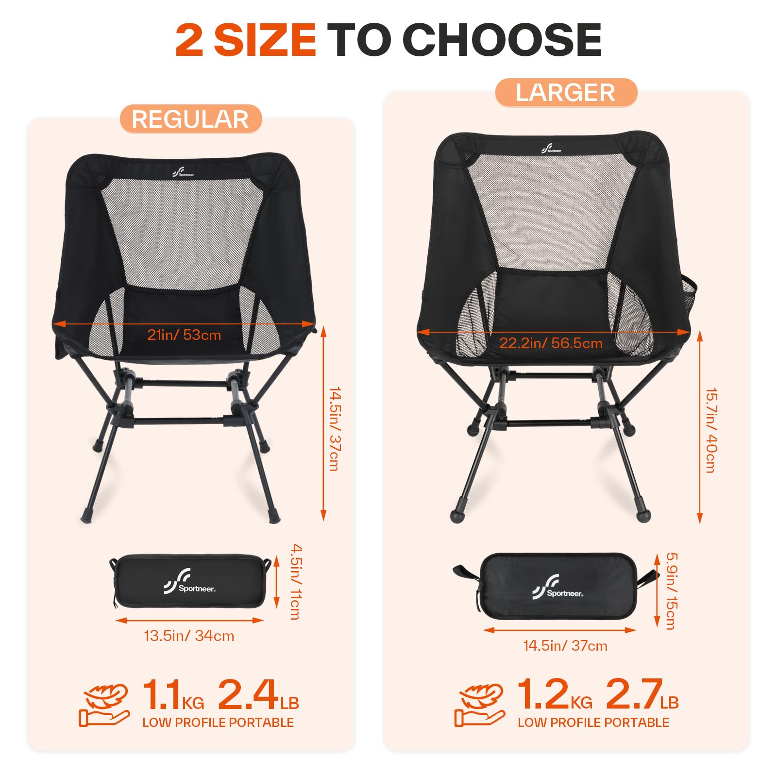 Sportneer Campingstuhl Faltbar Camping Stuhl Tragbarer Campingstühle 150Kg Faltstuhl Ultraleichter Packmaß Kleiner Klappstuhl mit Tragetasche für Picknick, Outdoor, Wandern
