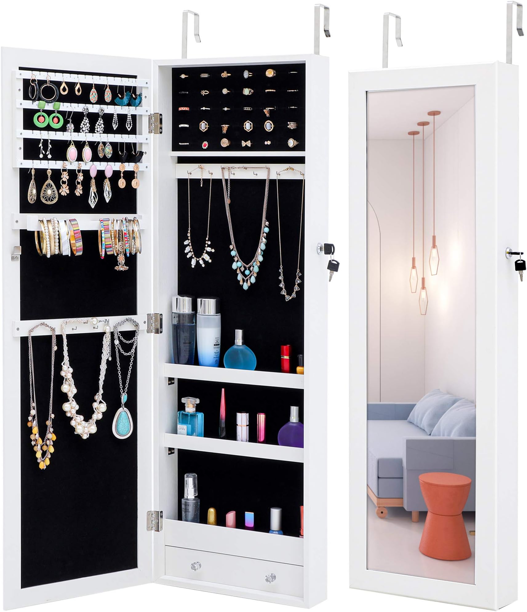 Amazon.com: Byroce Jewelry Armoire, Wall Door Mounted, Jewelry Organizer with Full Length Mirror ...