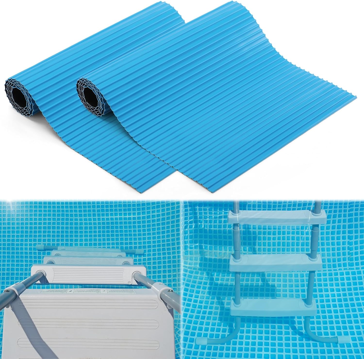 2 Rolls Swimming Pool Ladder Mat, Pool Ladder Pad Step with Non Slip Stripe Protective Pool Liner Pad for Above or Inground Pool(9 x 30 Inch)