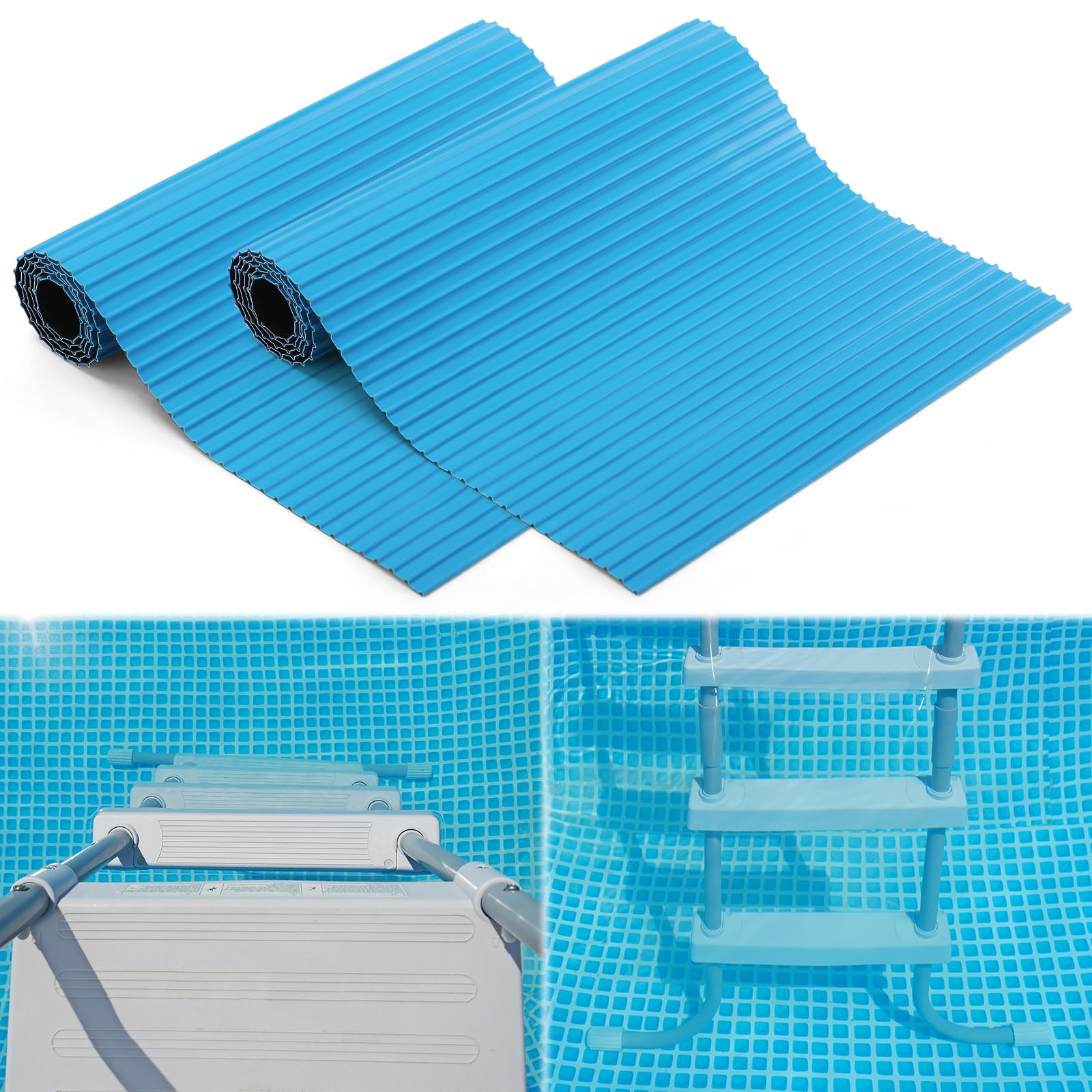 2 Rolls Swimming Pool Ladder Mat, Pool Ladder Pad Step with Non Slip Stripe Protective Pool Liner Pad for Above or Inground Pool(9 x 36 Inch)