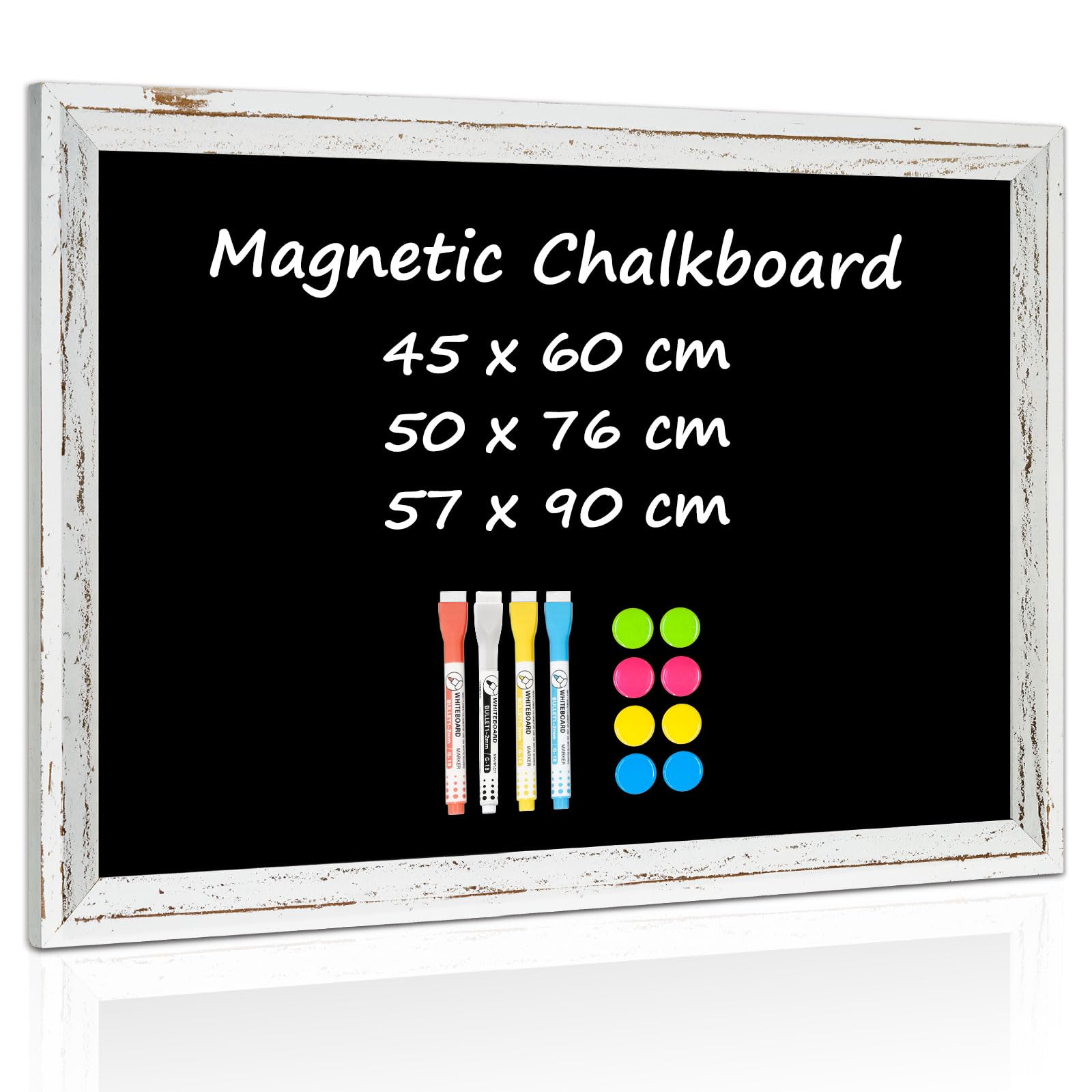 QUEENLINK Chalk Board, 50×76cm Wall Blackboard, White Wooden Frame, Vintage Style Hanging Chalkboard for Home, School, Bar, Office