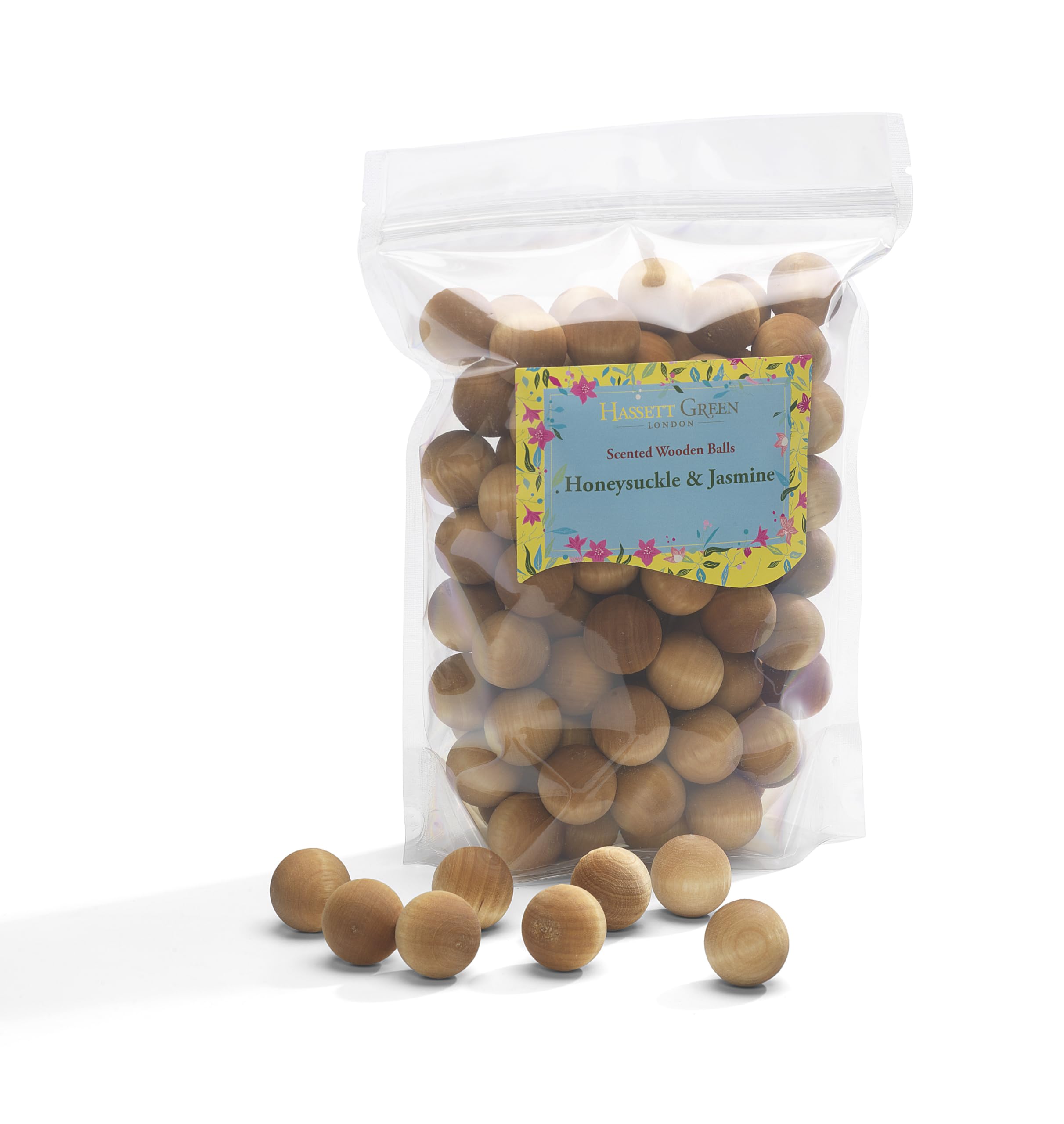 Hassett Green London Green Hassett London - Honeysuckle & Jasmine - Scented Wooden Balls Pack Of 100 - Alternative To Pot Pourri, Diffusers, Sachets And Drawer Liners