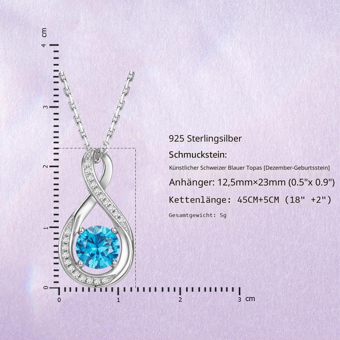925 Sterling Silber Blau Aquamarin Halskette März Geburtsstein Halsketten für Frauen Infinity Anhänger Silber Kette Weihnachts Geschenke Damen Schmuck für Sie 45+5cm
