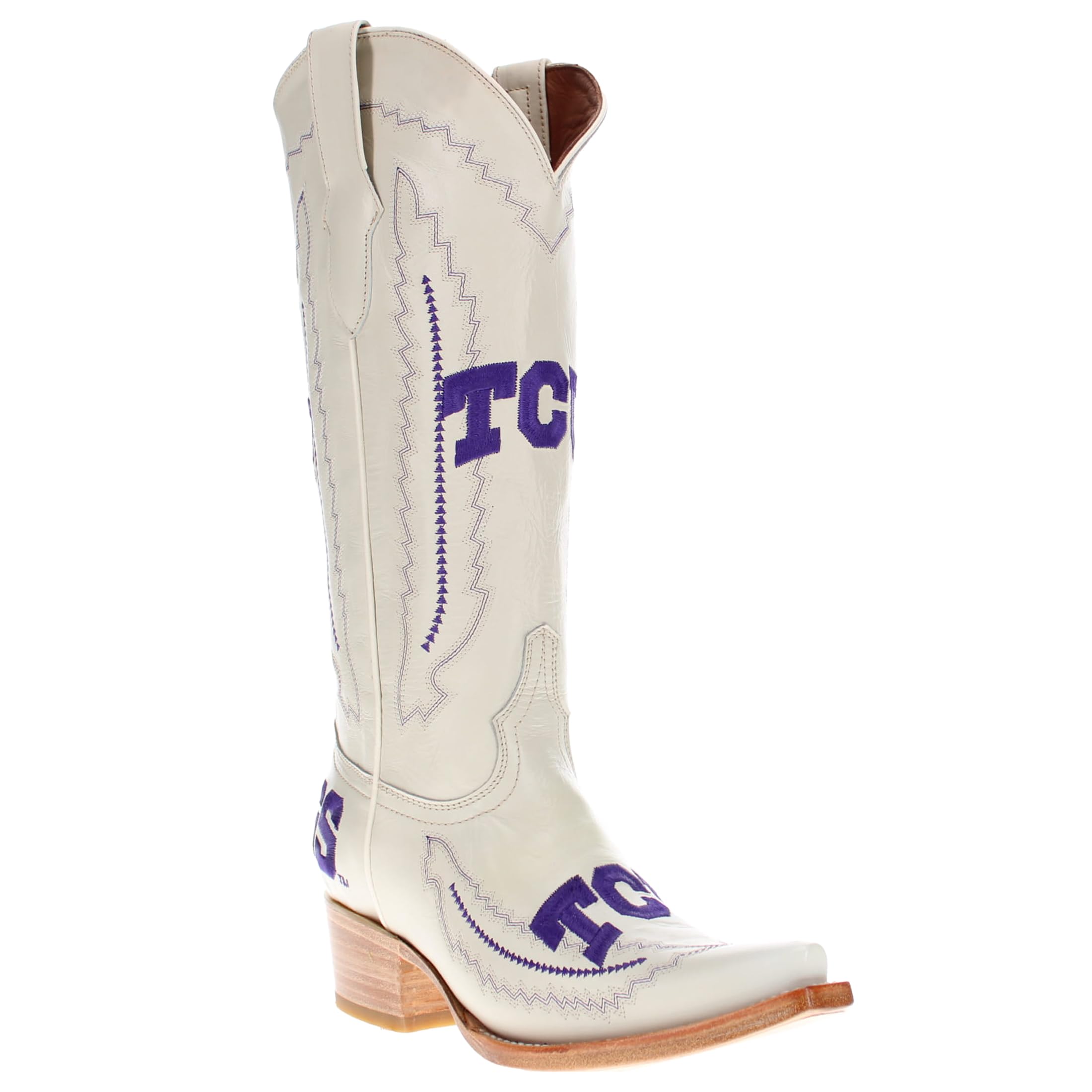 Vaccari Women's Naomi Genuine Leather NCAA League Embroidery Snip Toe Cowgirl Boots