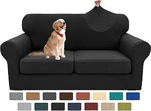 XINEAGE 2025 New 3 Pieces Couch Covers for 2 Cushion Sofa Super Stretch Loveseat Slipcover Pet Dog Universal Slip Cover Anti Slip Love Seat Furniture Protector (Black, 55"-69")