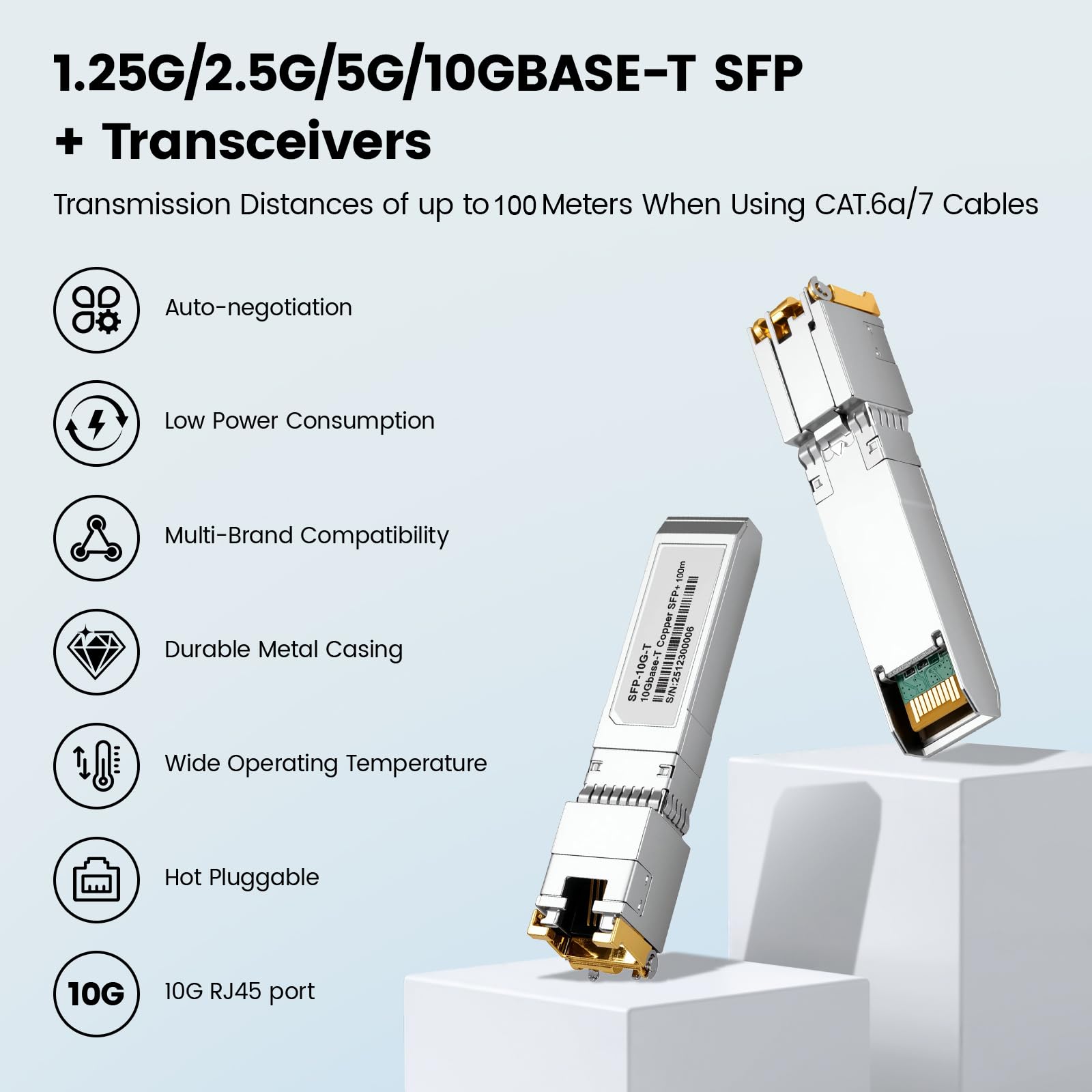 Module SFP+ vers RJ45 Transceiver Cuivre 10GBASE-T Multidébit1.25/2,5/5/10G