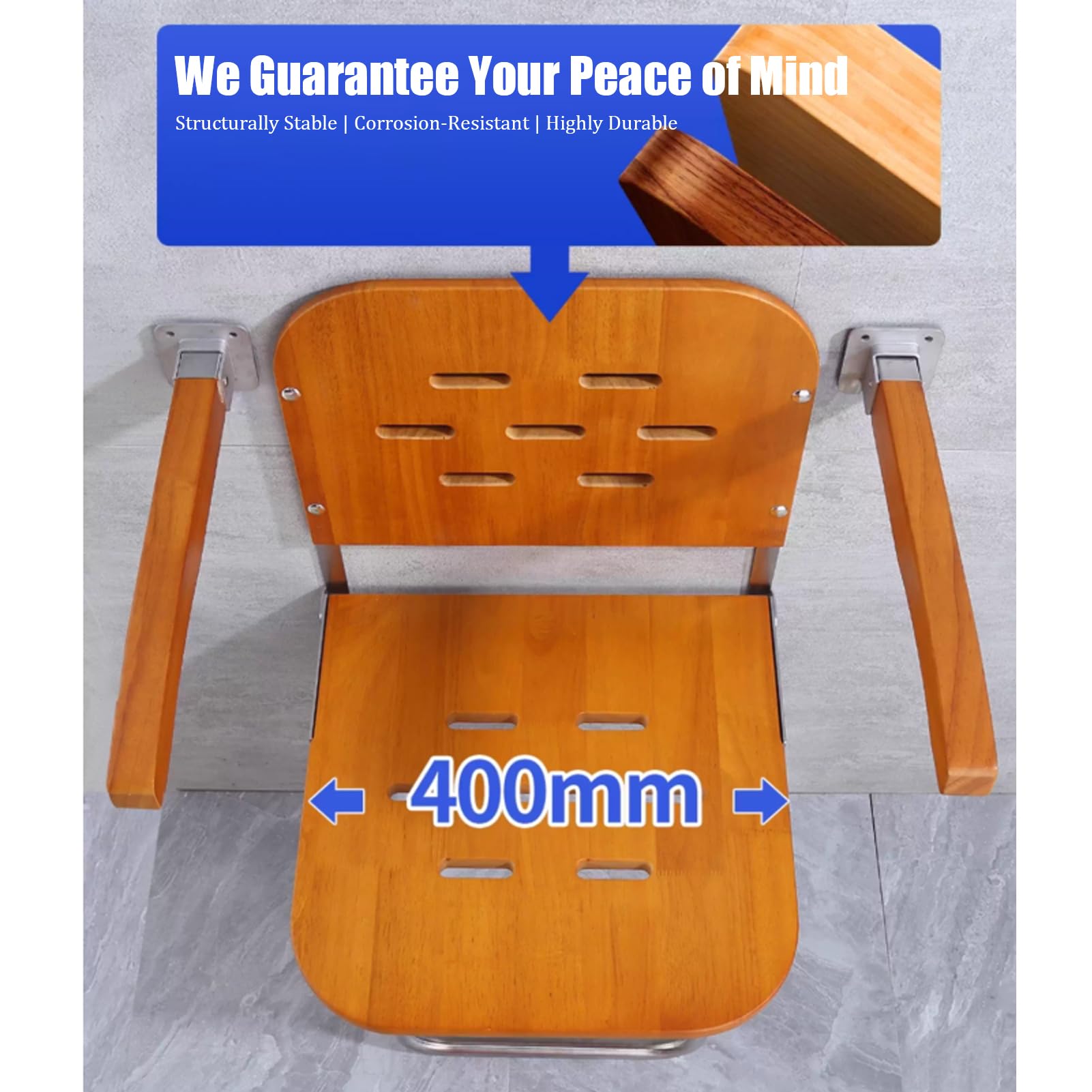 Asiento De Ducha Abatible De Pared, Silla Plegable para Ancianos De Madera Y Acero Inoxidable Antideslizante Taburete Baño Banqueta Ducha para Personas Mayores Minusvalidos Adultos (Dark Wood)