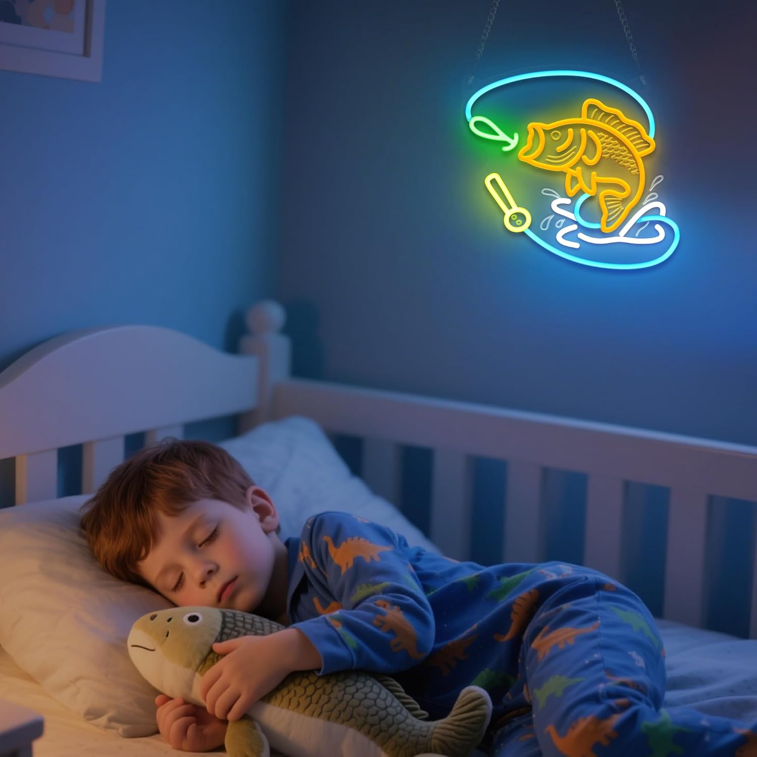 Ammonite Fishing Neon Sign, LED Neon Lights for Room Wall Table Decor Art, Home Party Birthday Holiday Gift for Fishing Lovers Kids Teens Adults - Image 4