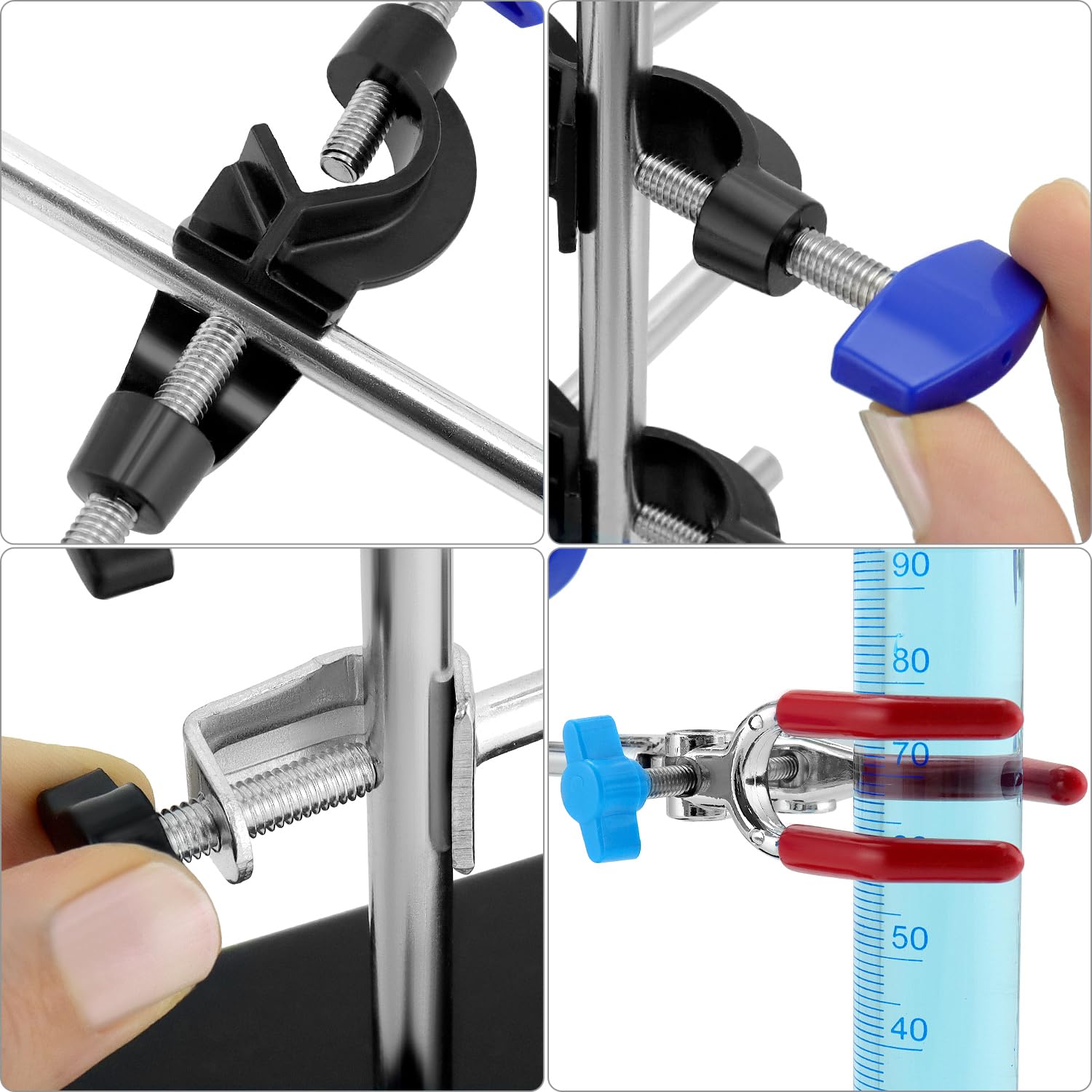 QWORK® 60 cm standaard laboratoriumset, laboratoriumstandaard met verstelbare clips en ronde riemen voor chemische en fysica-experimenten in het laboratorium