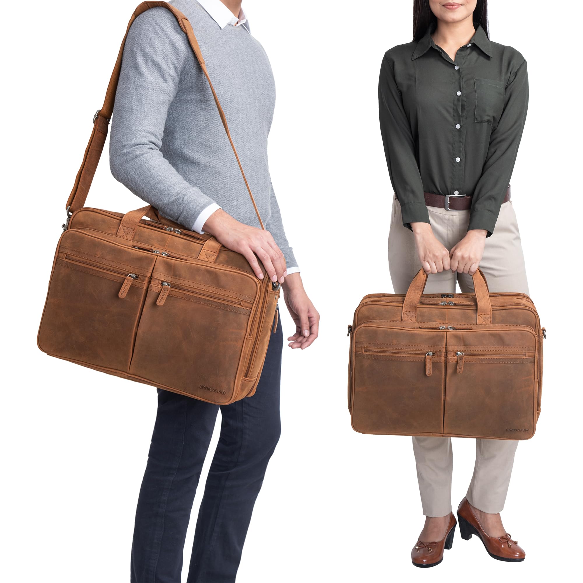STILORD Gigantus Sacoche Cuir Homme XXL Serviette en Cuir Sac d'enseignant Sac d'affaire Sac bandoulière Homme Sac Professeur Femme Couleur:Noir