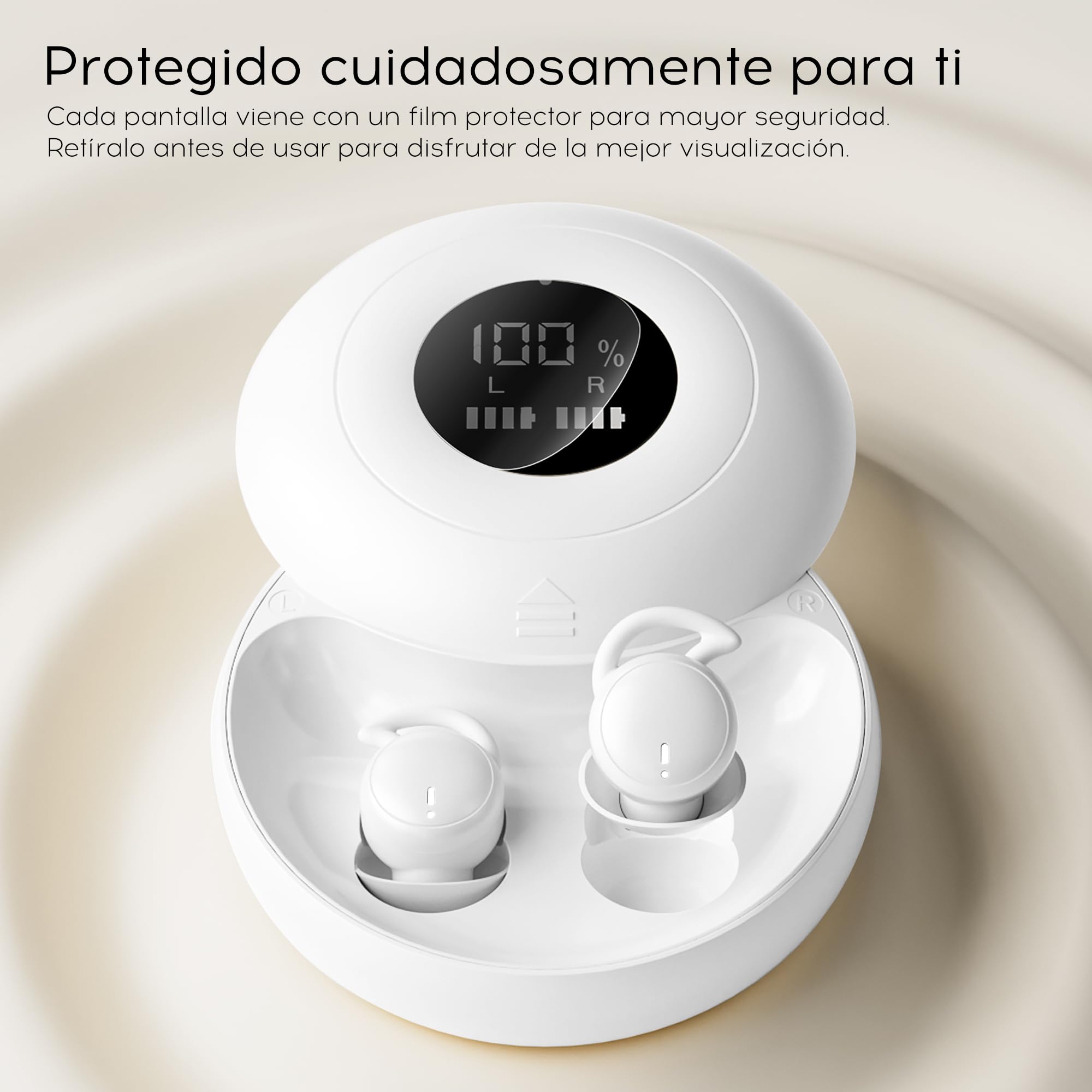 Auriculares para Dormir, Mini Auriculares para Dormir, inalámbricos Bluetooth 6.0, Silicona líquida, para Dormir de Lado, indicador de Potencia para Entrenar, Trabajar, Viajar(Blanquecino)