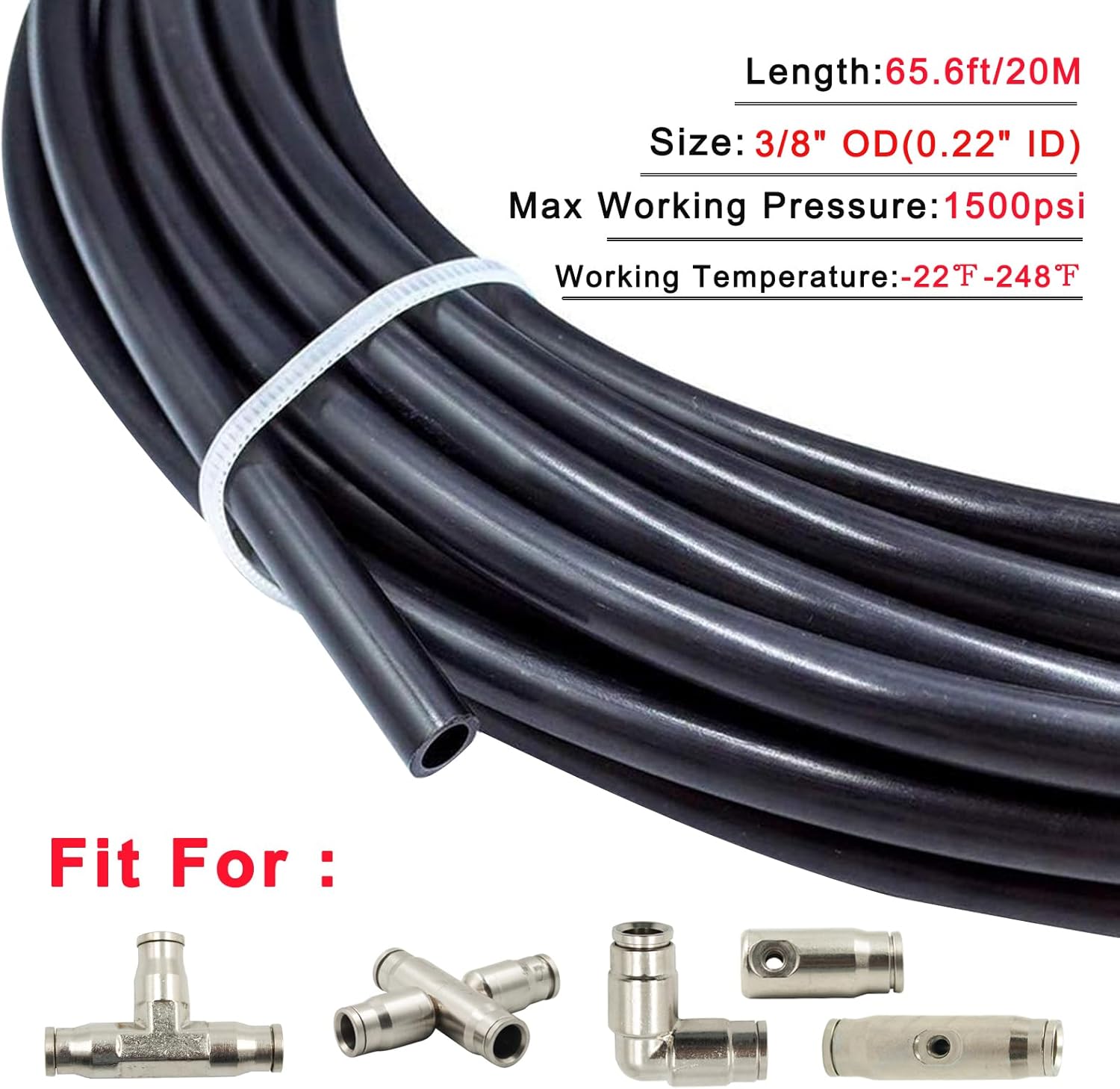 Legines 1500psi High Pressure System Parts, 3/8" OD High Pressure PE Tubing (65.6ft/20m)