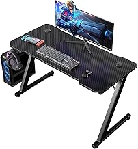 Homall 120 x 60 cm Scrivania Gaming Ergonomica, Tavolo con Piano del Tavolo in Fibra di Carbonio, Tavolo Gaming con Ganci per Cuffie, Nero