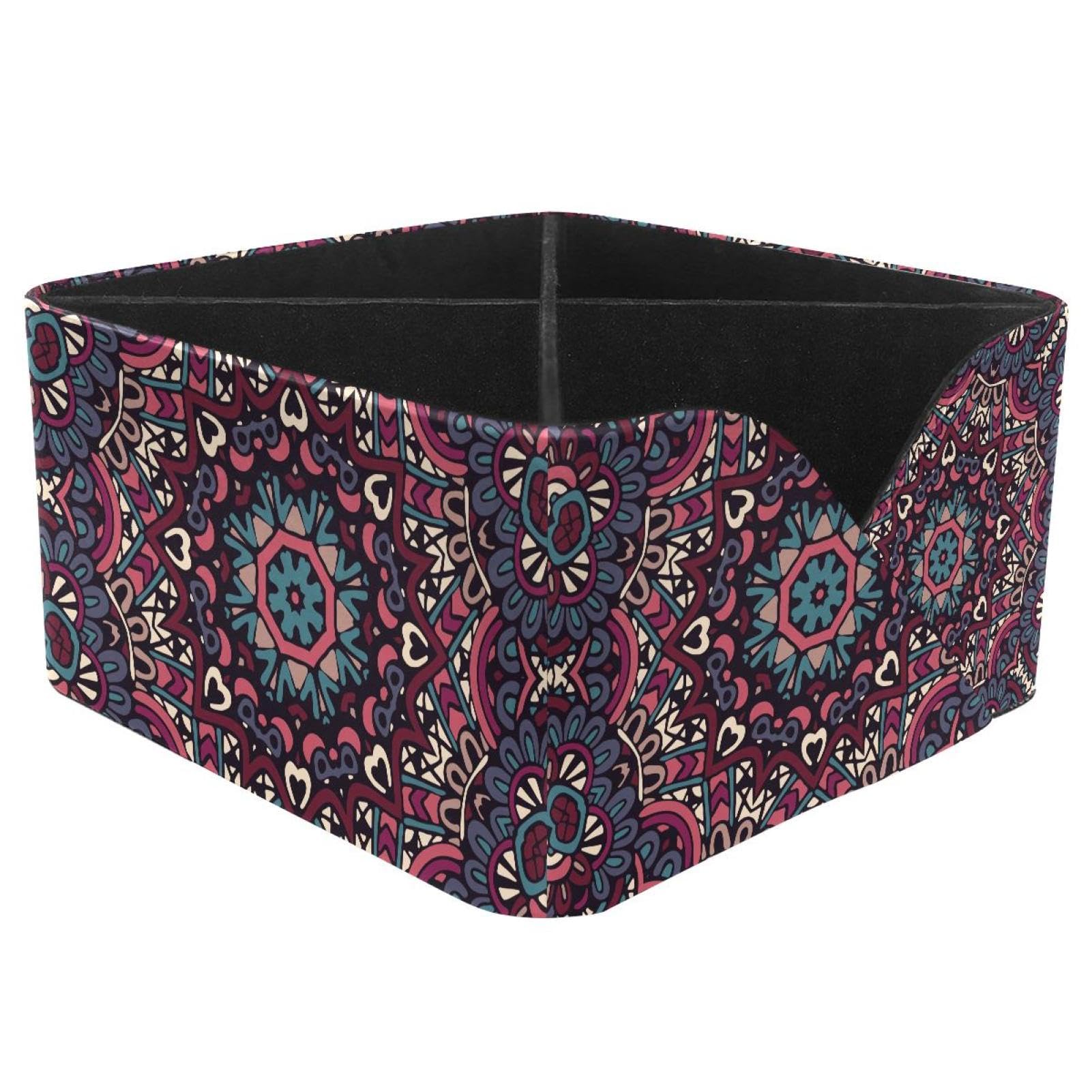 KengjuTesu Abstract Indian Tribal Vintage Ethnic Mandala Floral Pattern Desktop Organizer Pen Holder, Rectangular Pencil Cup for Office, Study and Makeup Stations