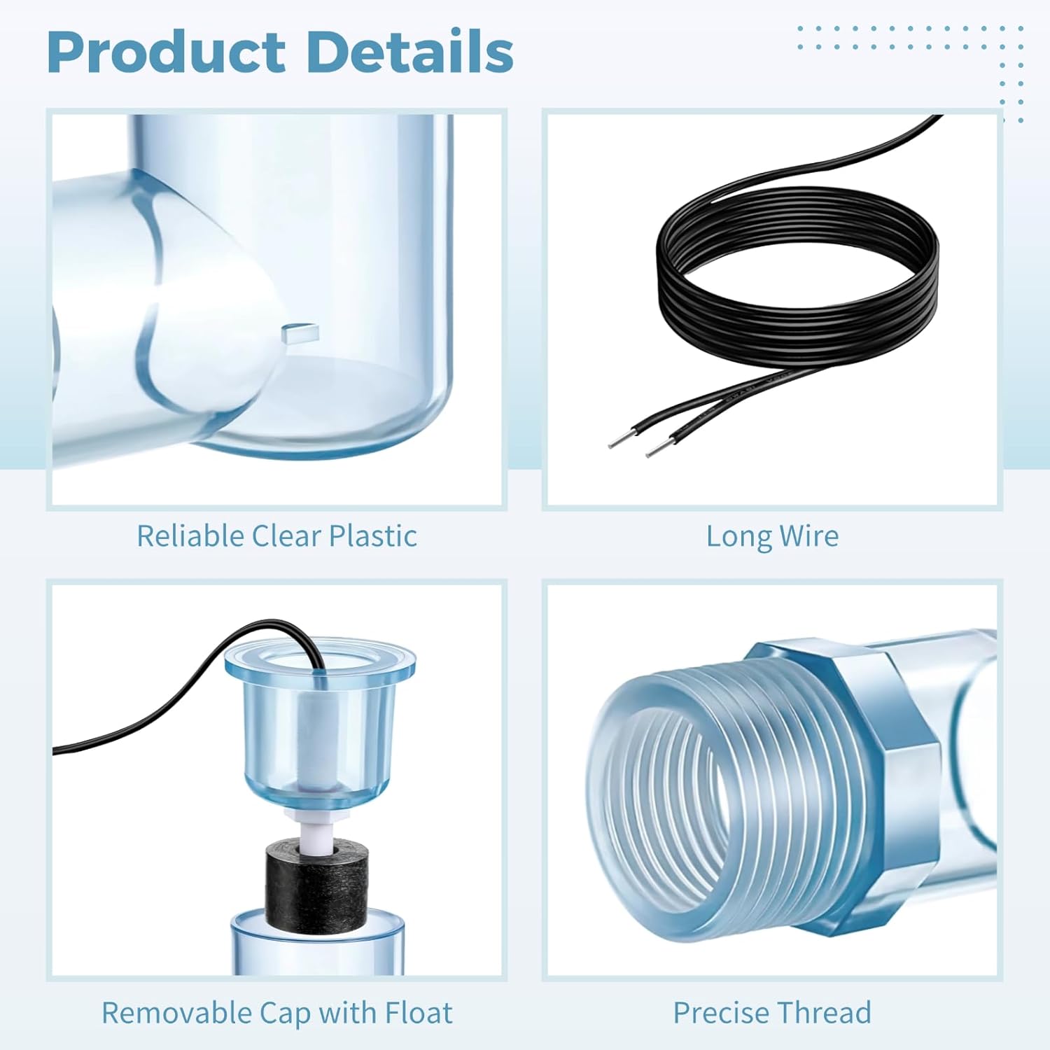 yeesport 6 PCS SS2 AC Float Switches, L Shape AC Float Switch with 3/4 in Adapter & 6 Ft Wire, Water Level Sensor Switch for Air Conditioner Drain, Condensate Overflow Detection, HVAC Safety Accessory