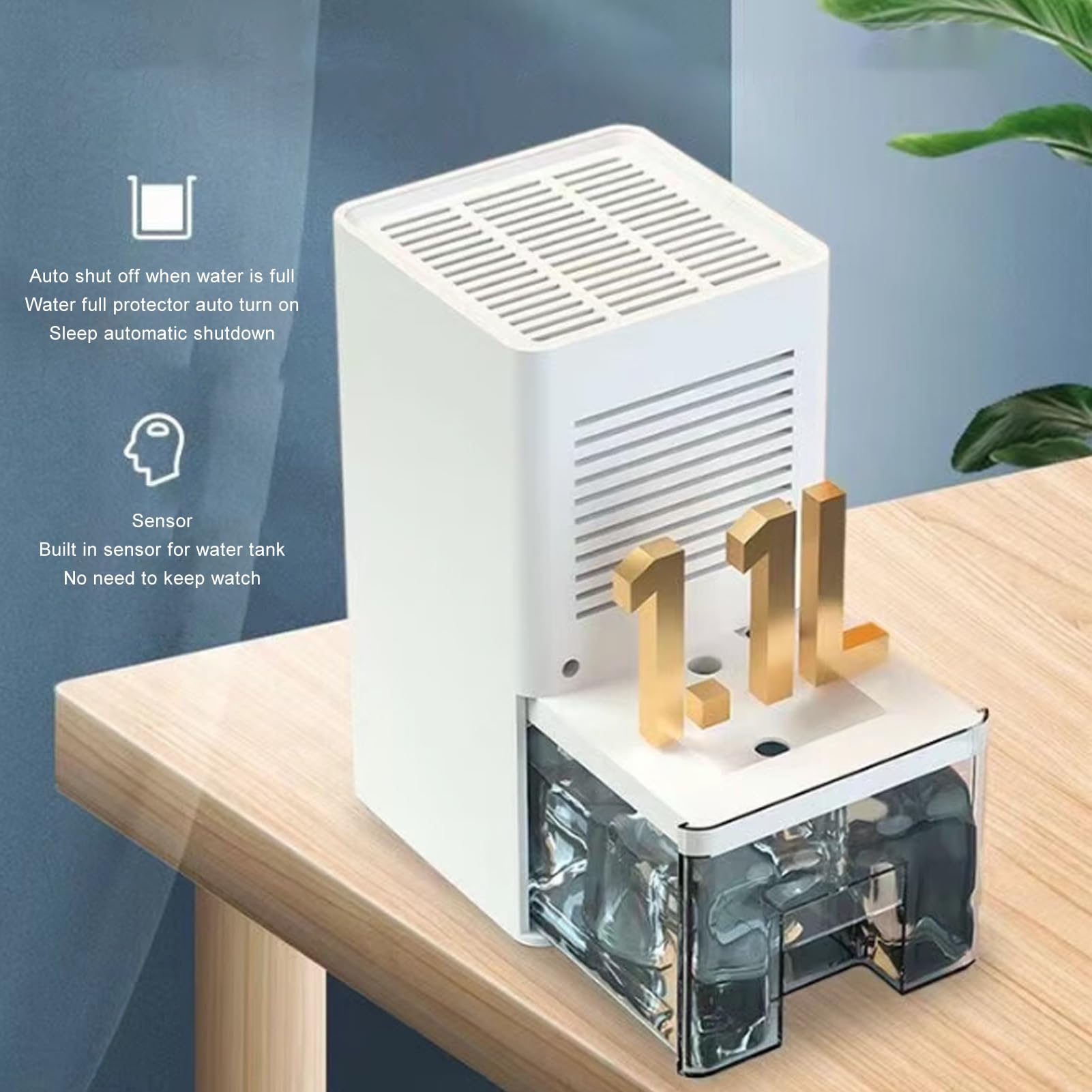 Małe osuszacze powietrza do pokoju w domu, cichy osuszacz powietrza do piwnicy, inteligentny elektryczny pochłaniacz wilgoci z 1,1-litrowym zbiornikiem na wodę do sypialni