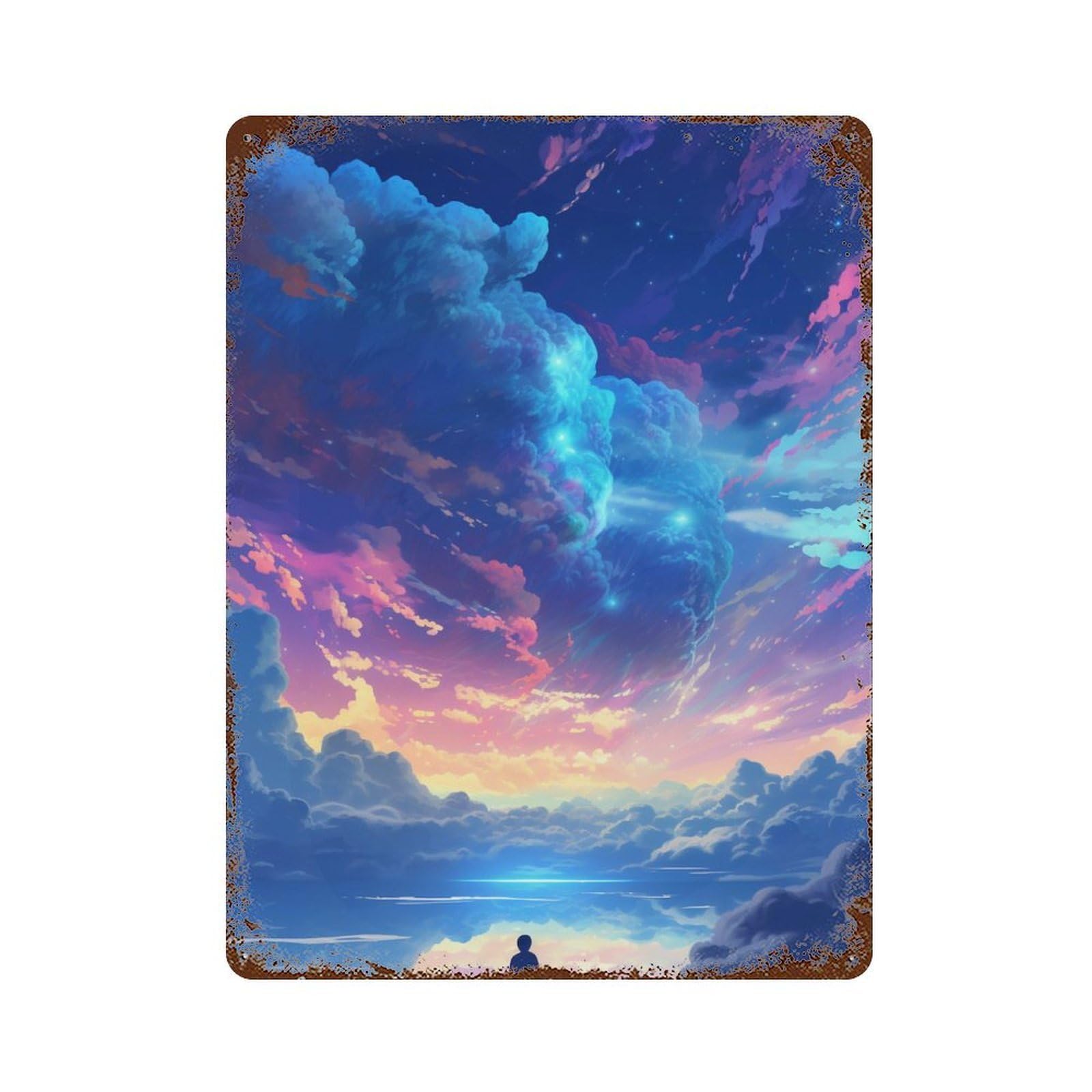 Magical Sky Dreamscape Vintage Wall Sign 15.7"x11.8", Rust Effect Metal Decor for Shed, Workshop And Garage Wall Decor