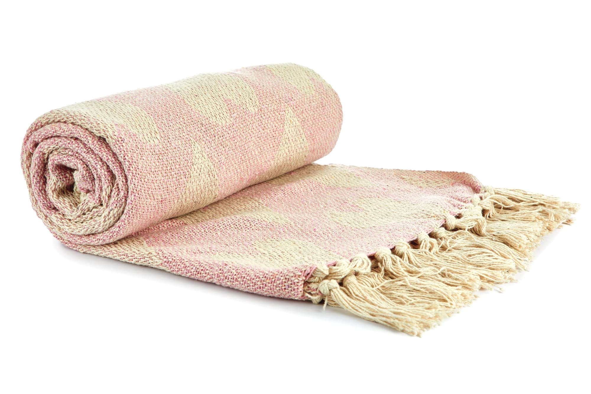 Emma Barclay Heart - Recycled Cotton Throw With Heart Design in Blush Pink - 70x100 (178x254cm)