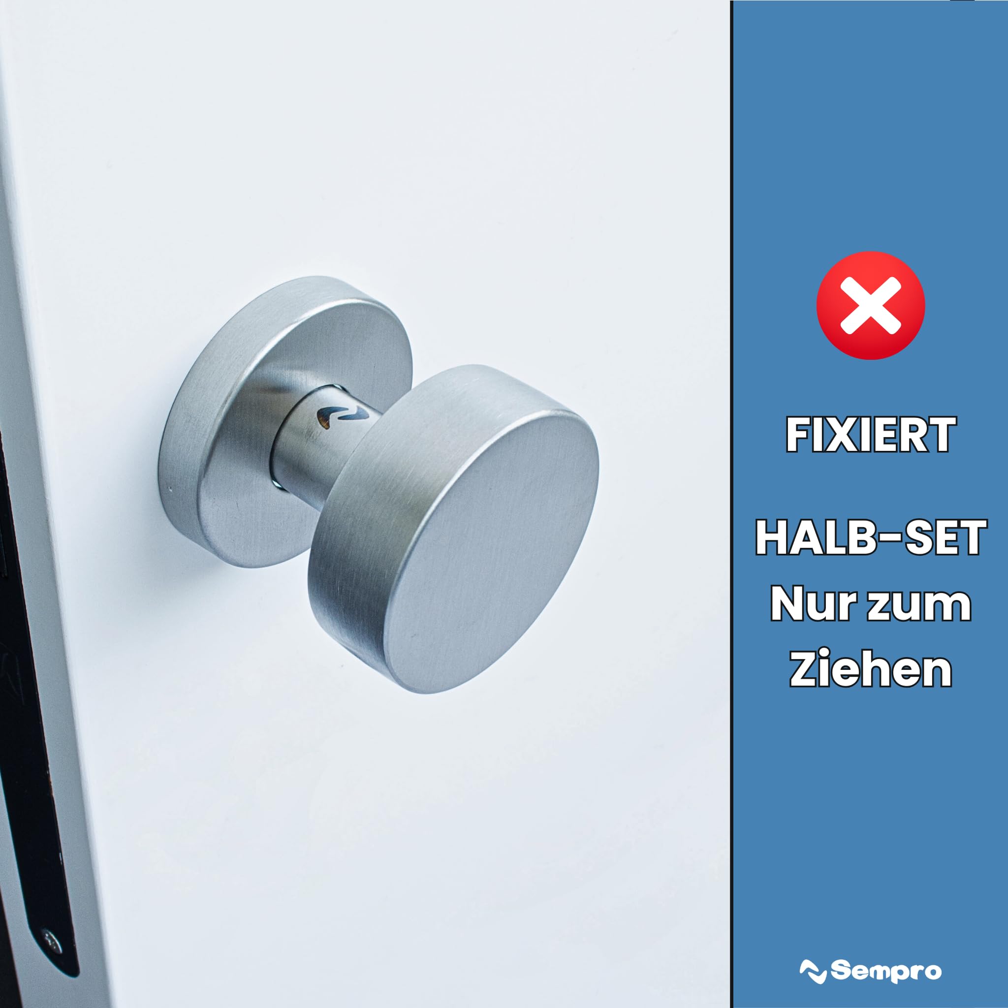 Sempro FIX Türknauf Edelstahl – feststehend, Schraubenabstand 38 mm, für Türstärken 38–55 mm – Halb-Set für Haustür & Innentür (1 Stück)