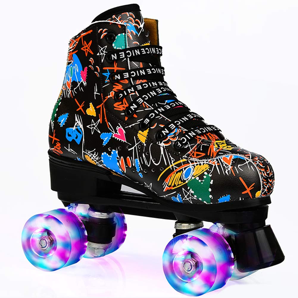 Patins à roulettes pour Femmes et Hommes,Roller Chaussure Quad Classiques avec Roues LED Allumées en PU pour Patins A roulettes,Roller Enfant,Adolescent et Adulte,Débutants en Extérieur Intérieur