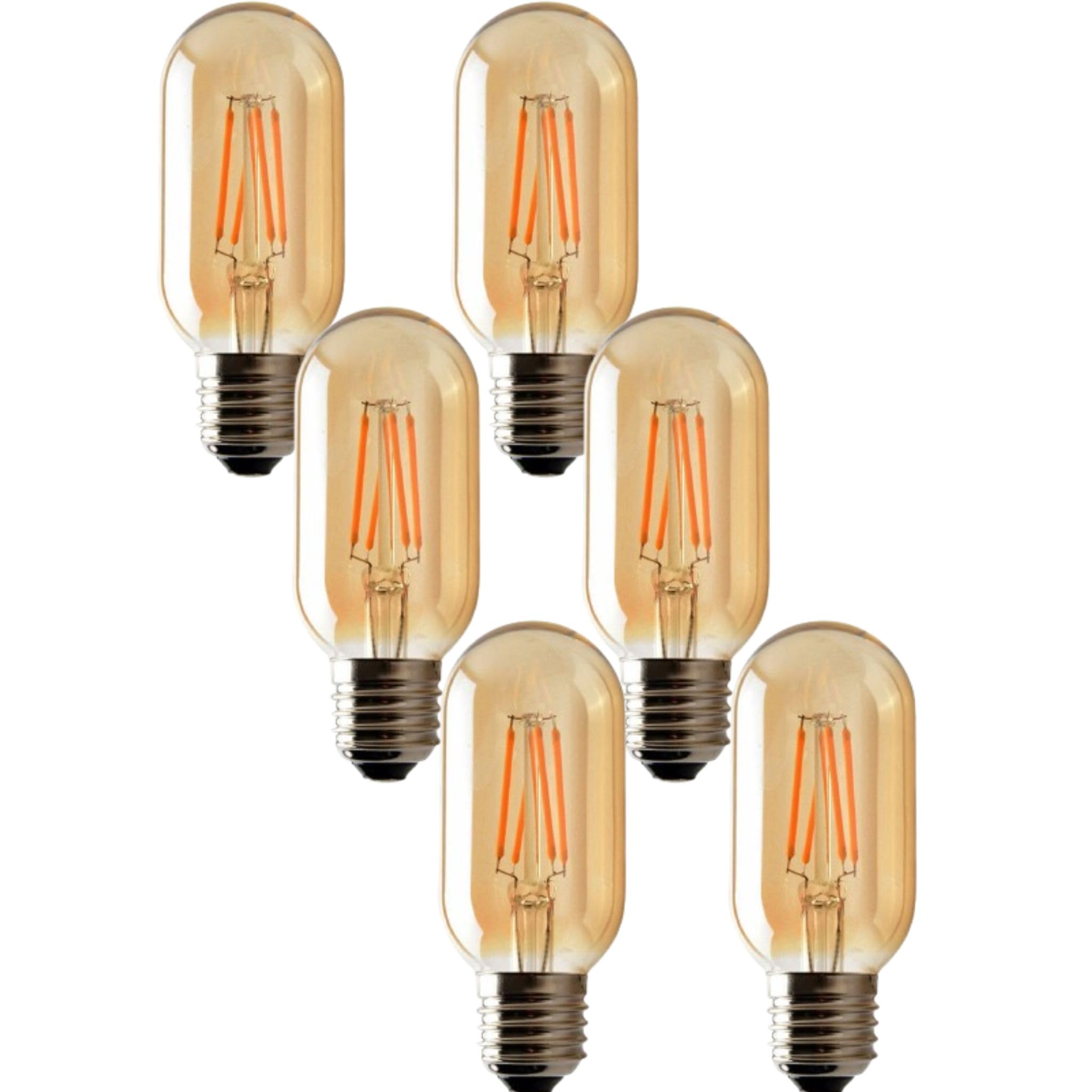 LEDSone Pack 6, LED Tubular E27 Light Bulb, T45 4W (40W Equivalent) Dimmable 2700K WarmWhite AmberGlass 450 Lumen | ES Screw LED Filament Vintage Bulb for Long Cage Lamp Decor