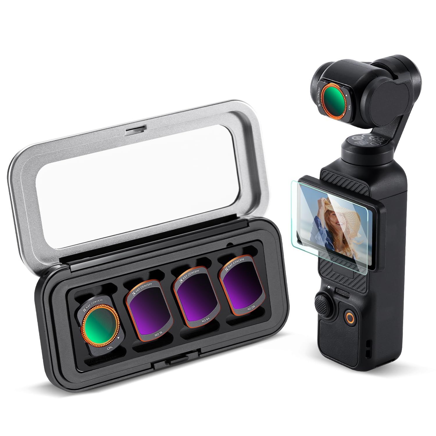 K&F CONCEPT FD161 magnetisches ND Filter Set, kompatibel mit DJI Osmo Pocket 3/4, 4er Pack, CPL Filter, ND16, ND64, ND512 Filter, Osmo Pocket 3 Zubehör, Osmo Pocket 4 Zubehör(Aluminiumrahmen)