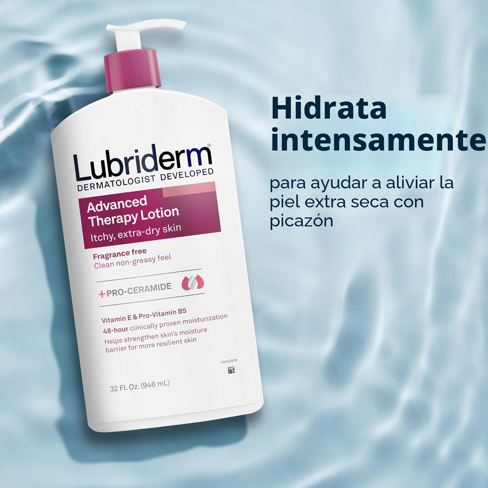 Lubriderm Advanced Therapy Loción corporal, loción sin fragancia para piel extremadamente seca, hidratación pro-ceramida para piel sensible, seca y sensible, loción para manos y cuerpo, no grasosa