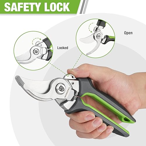 Miniatura 5 de WORKPRO Tijeras de podar de derivación de jardín, tijeras de podar de 8.5 pulgadas con cuchillas forjadas integrales CRV, herramientas de mano para
