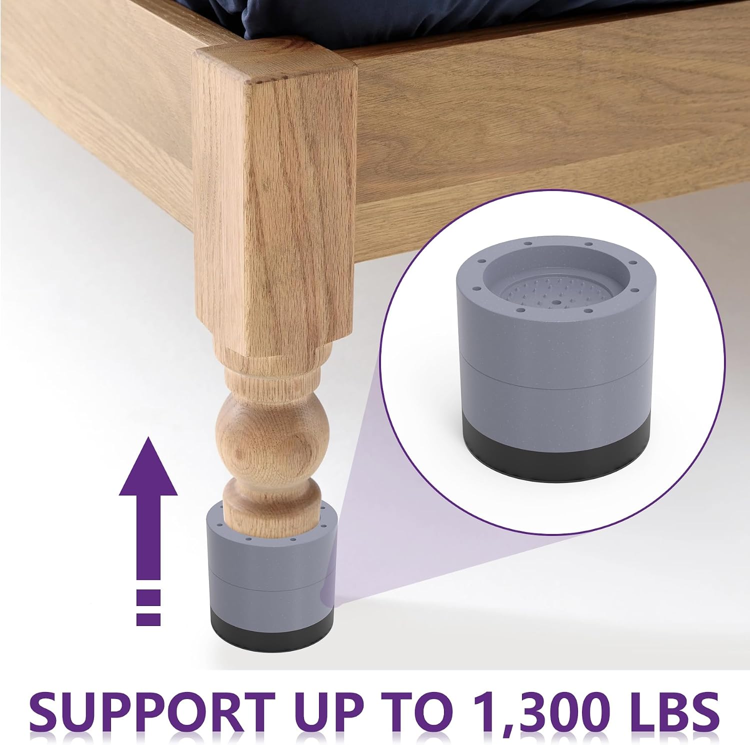 Mxclimate Bed Risers Bed Lifts,Round Furniture Risers Adjustable 1 inch or 2 inch for Desk Legs Bed Frame,Table,Chair,Sofa Supports Up to 1,300 lbs