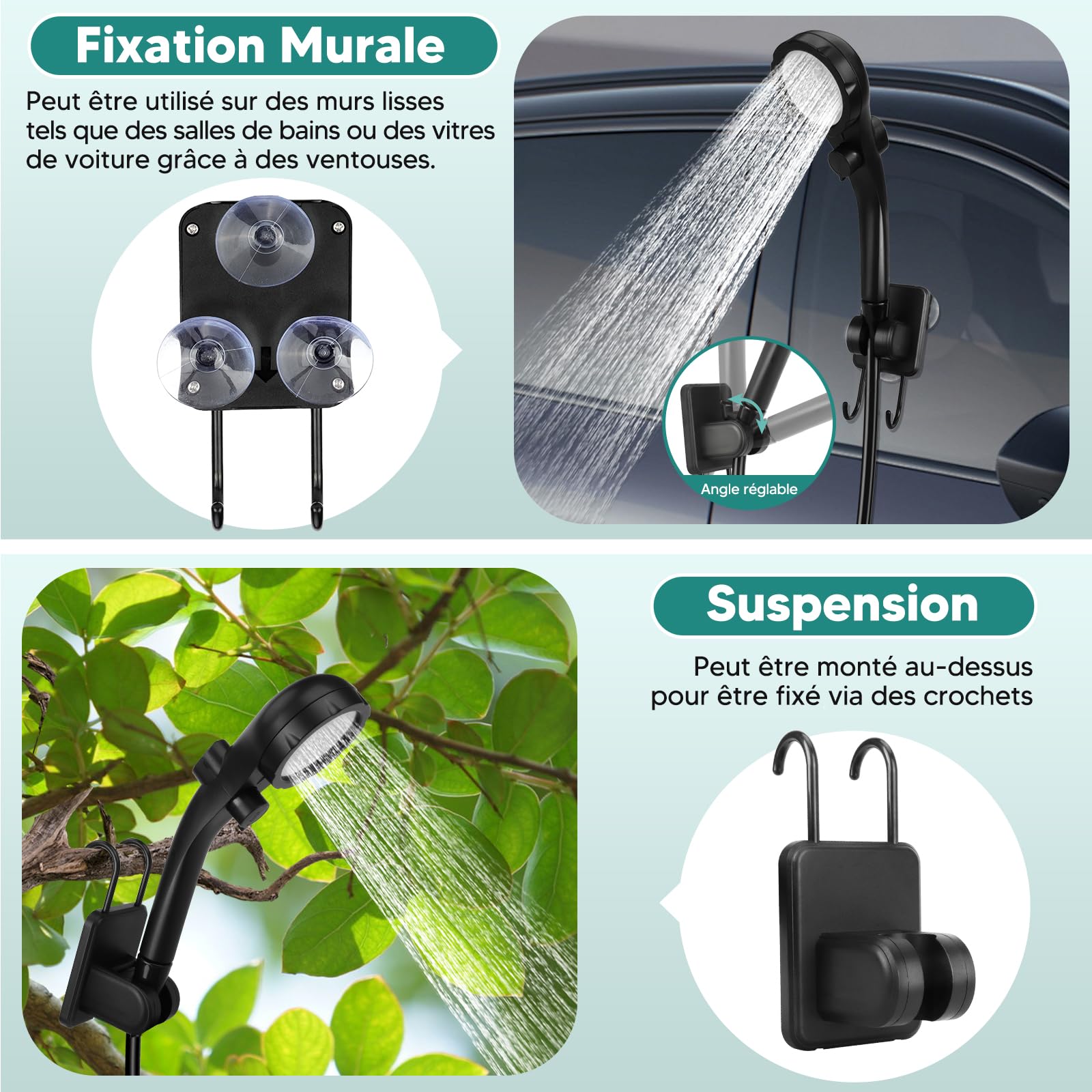 ShinePick Ducha Camping,Ducha Portátil 3000mAh Recargable Kit | LED inteligente, 3 modos de ducha, IPX7, adecuado para acampar, al aire libre, coche, animales domésticos