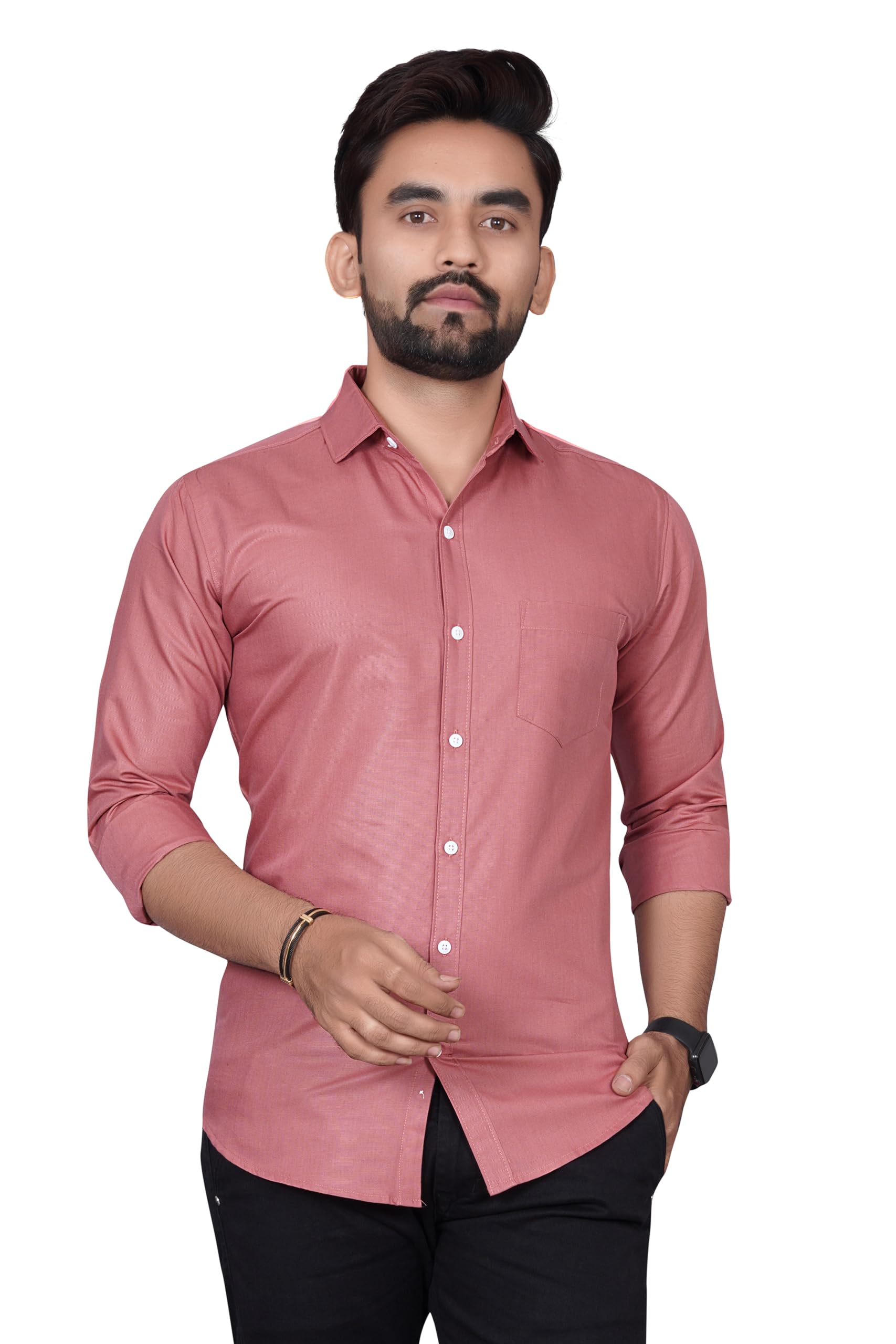 BesixFull Sleeve Formal Shirt for Man Cotton Regular Fit Casual - Pure Premium Branded Shirts for Men Formal Stylish Slim Plain Solid Man Wear as Office and Party, Pack of 1