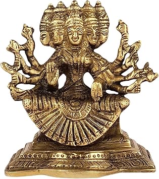 Brass Idol Gayatri MATA Devi Sitting on Lotus, Savitri Hindu Goddess, Mother of Vedas, for Puja Mandir Temple Gift Decor 5 Inches