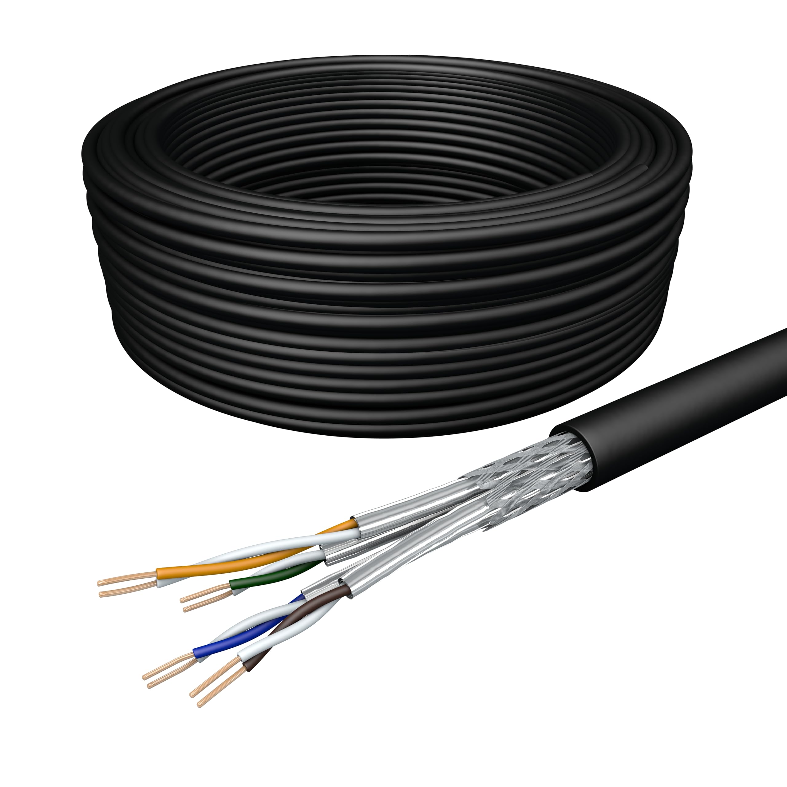 Draka Cable de red de 50 m, Cat 7 S/FTP PiMF PE AWG 23/1, optimizado para exteriores, cable de datos PoE 100% cobre UC900 SS23 PE GHMT PVP certificado fabricado en la UE