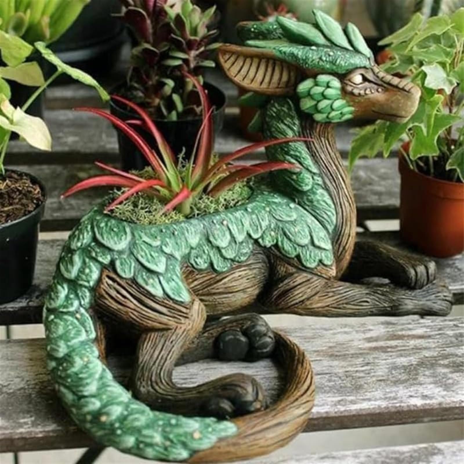 Amazon.co.jp: 彫刻的なドラゴンプランター、ヴィンテージ樹脂ドラゴン