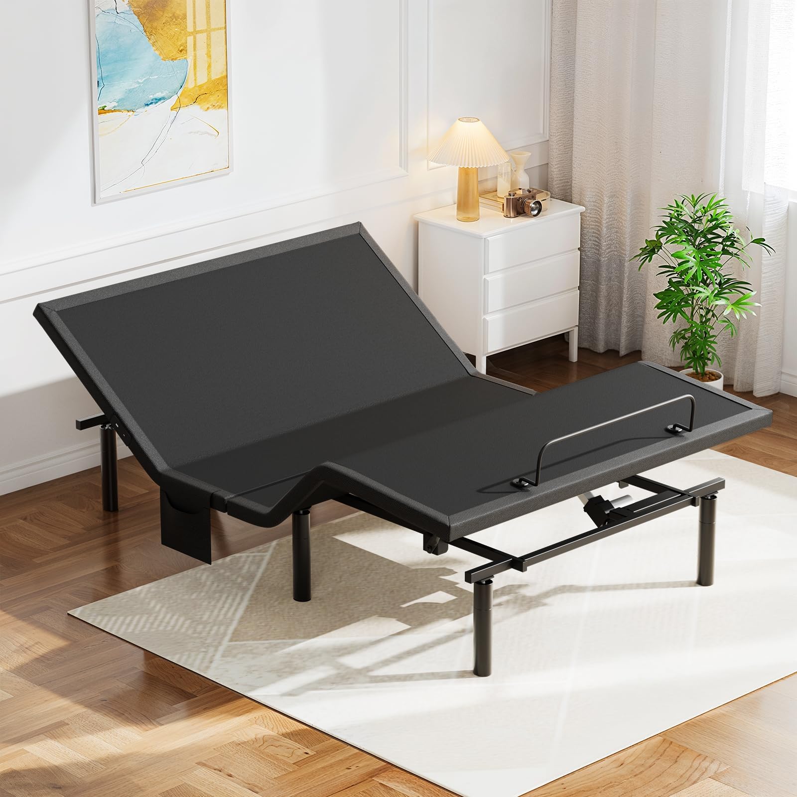 Pipishell Full Adjustable Bed Frame, Electric Bed Base with Head & Foot Incline, USB-A & USB-C Ports, LED Under-Bed Lighting, 4 Leg Height Options, and Easy 3-Step Assembly