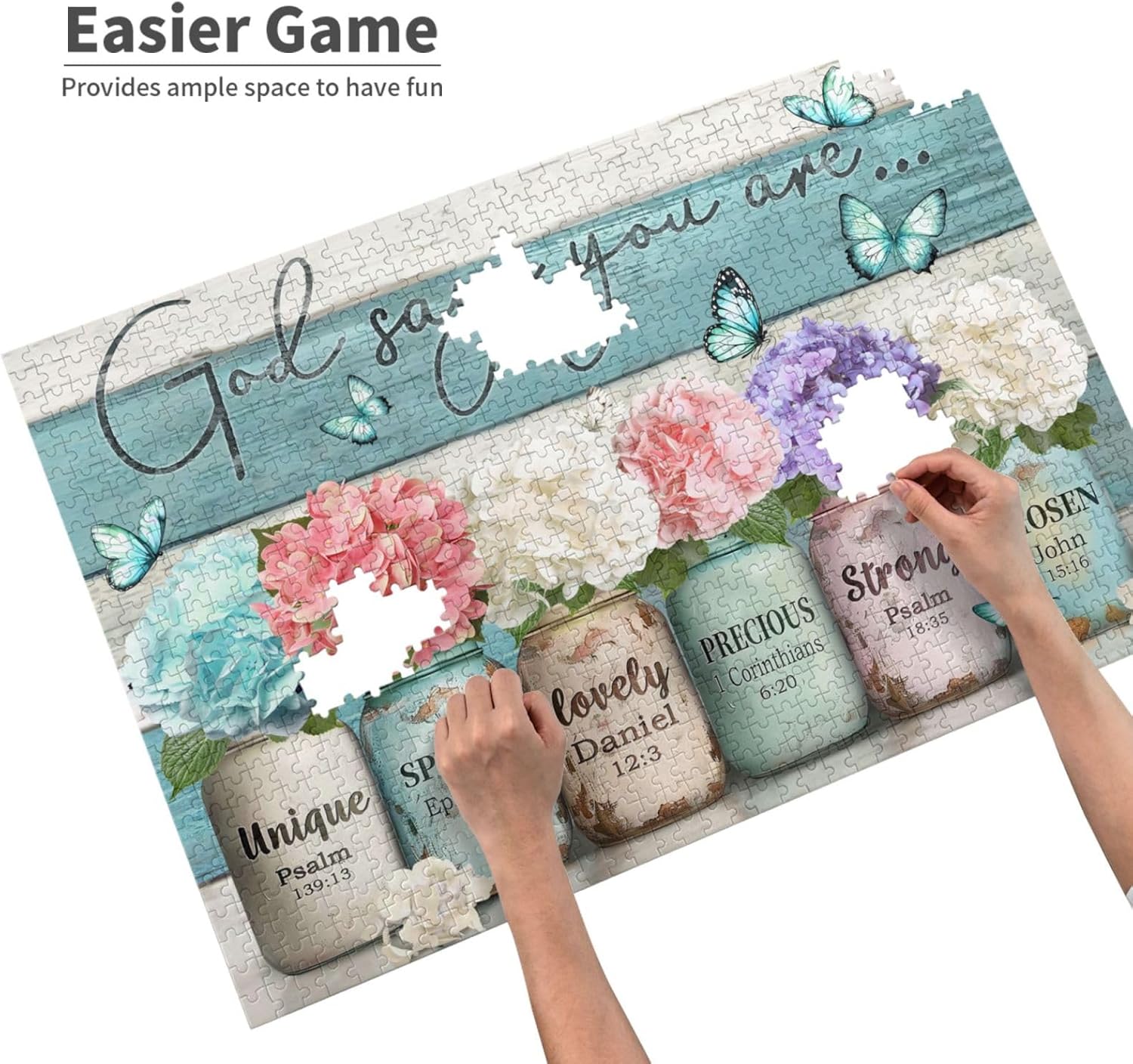 Christian Jigsaw Puzzle for Adults 1000 Pieces Farmhouse Butterfly Flowers Religious Puzzles Scripture Bible God Says You are Inspirational Wooden Puzzle for Living Room Family Activities Fun Games