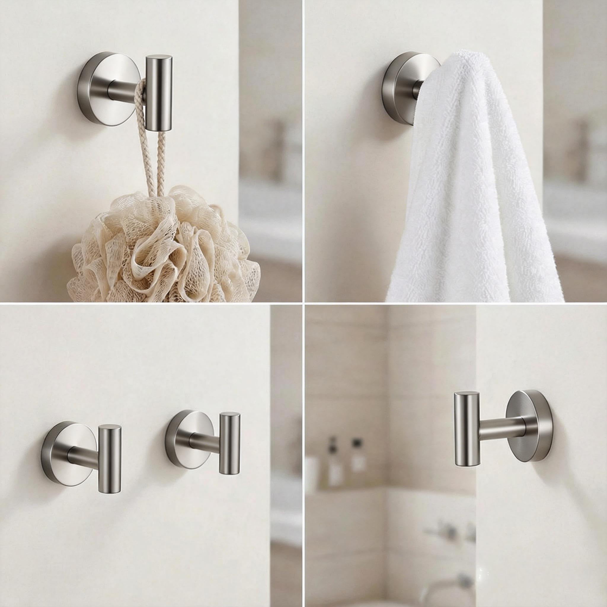 Níquel Cepillado Juego de 5 Piezas SUS304 Acero Inoxidable Toallero Barra de 60 cm Toallero Anillo Gancho Albornoz Montaje en Pared Accesorios de Baño para Baño Moderno