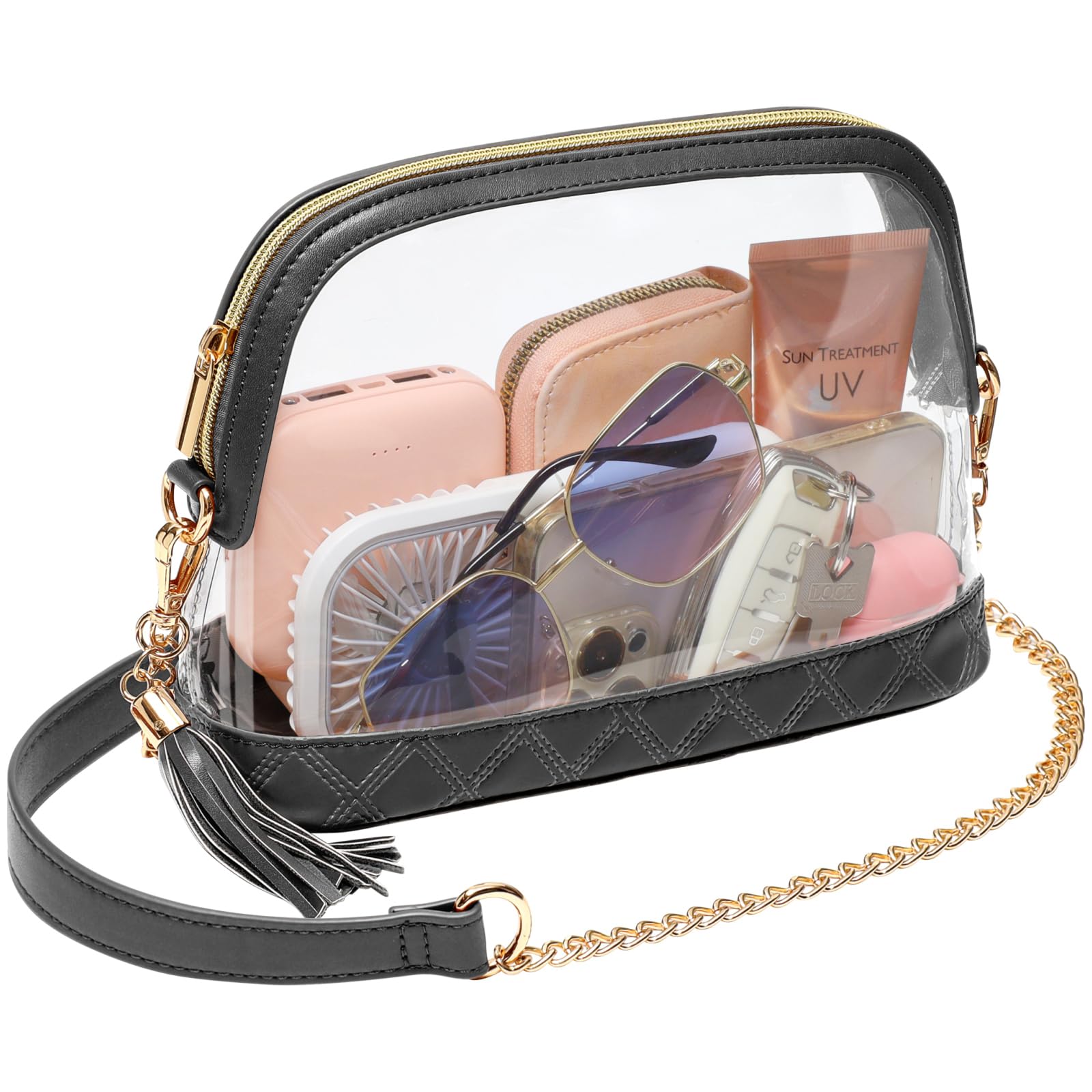 PACKISM Clear Bag for Stadium events - Cute Clear Purse for Women Crossbody & Adjustable Chain for Sports Games Concerts