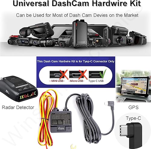 Miniatura 2 de Kit de cable duro para cámara de salpicadero, USB C de 3 cables, kit de cable rígido para cámara de estacionamiento de 24 horas, cable de